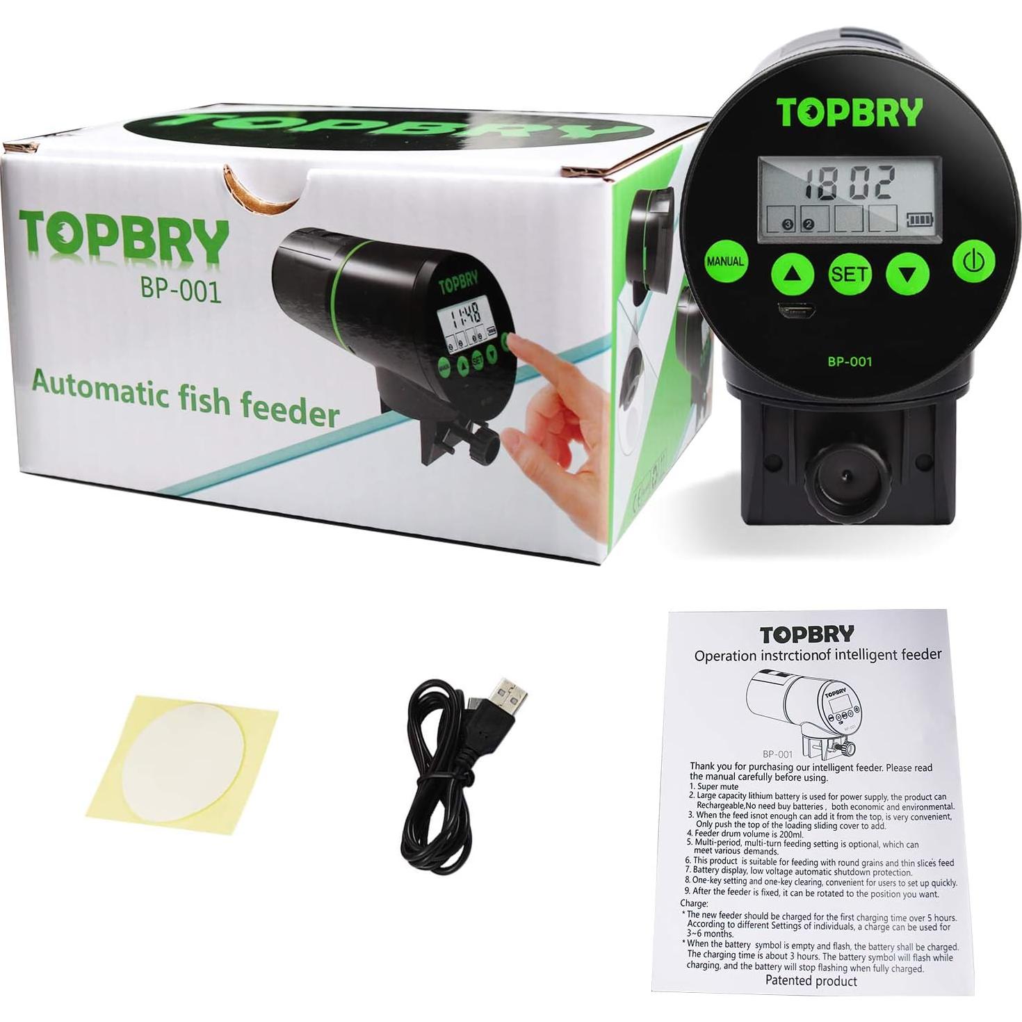 Alimentador Automático de Peces TOPBRY BP-001 200ml USB