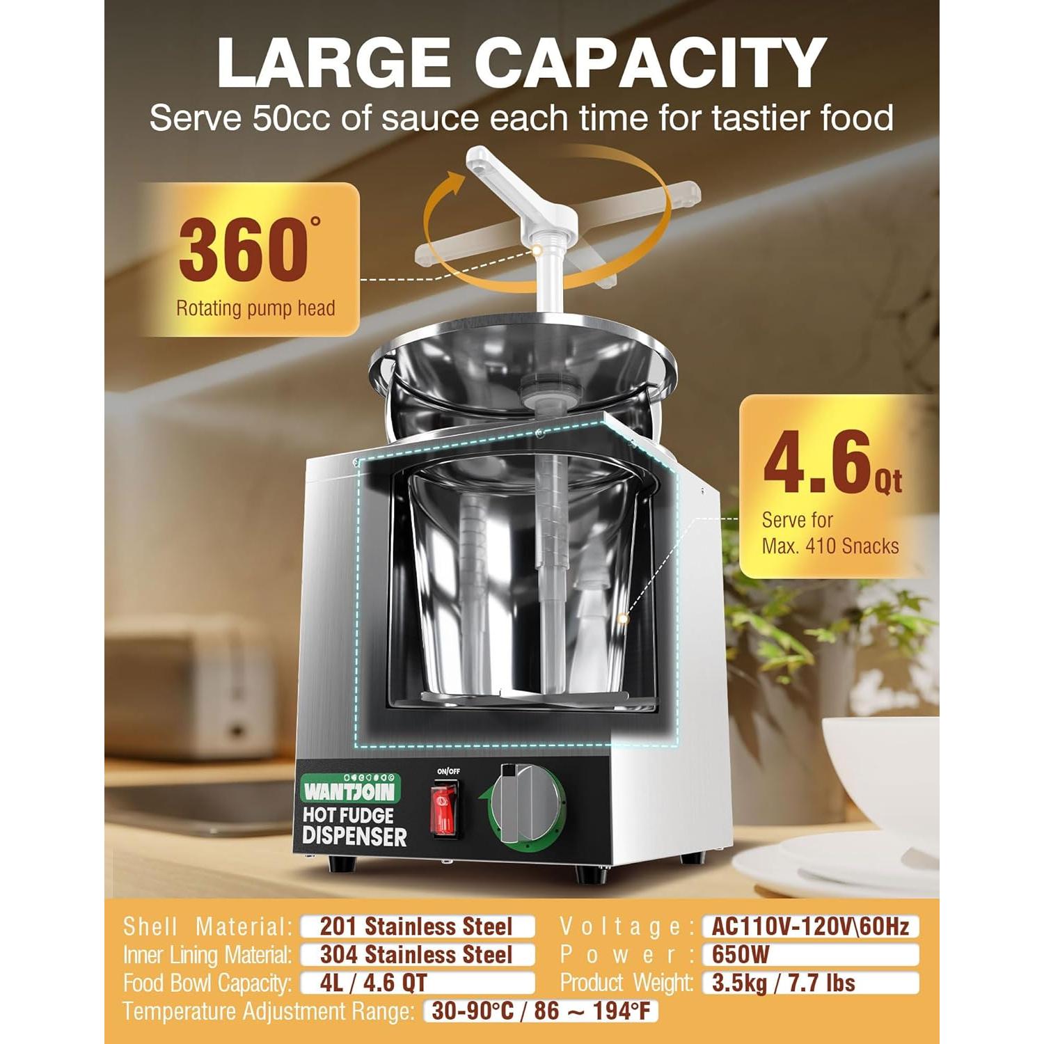 Dispensador de Queso Nacho WantJoin 4.6L Acero Inoxidable