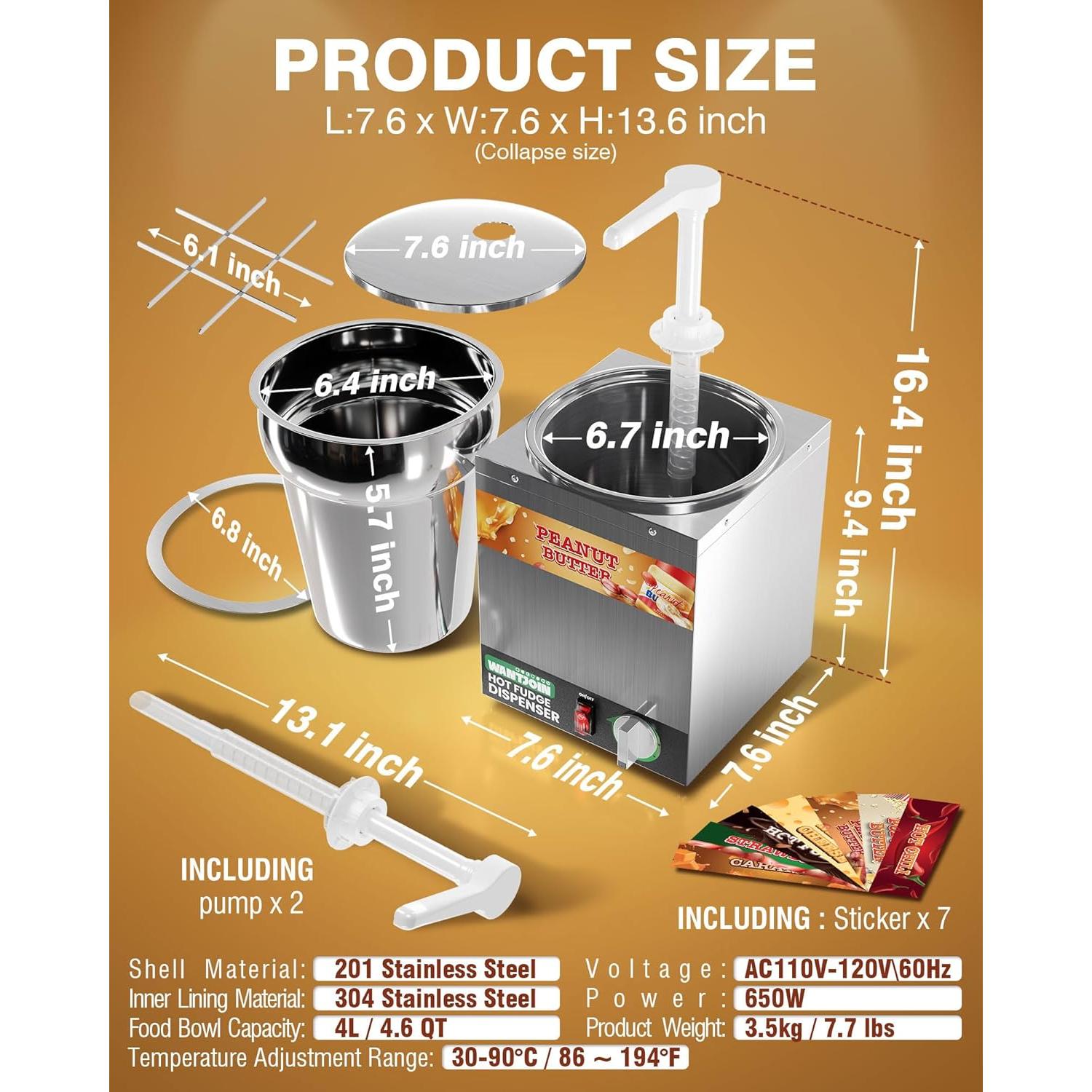 Dispensador de Queso Nacho WantJoin 4.6L Acero Inoxidable