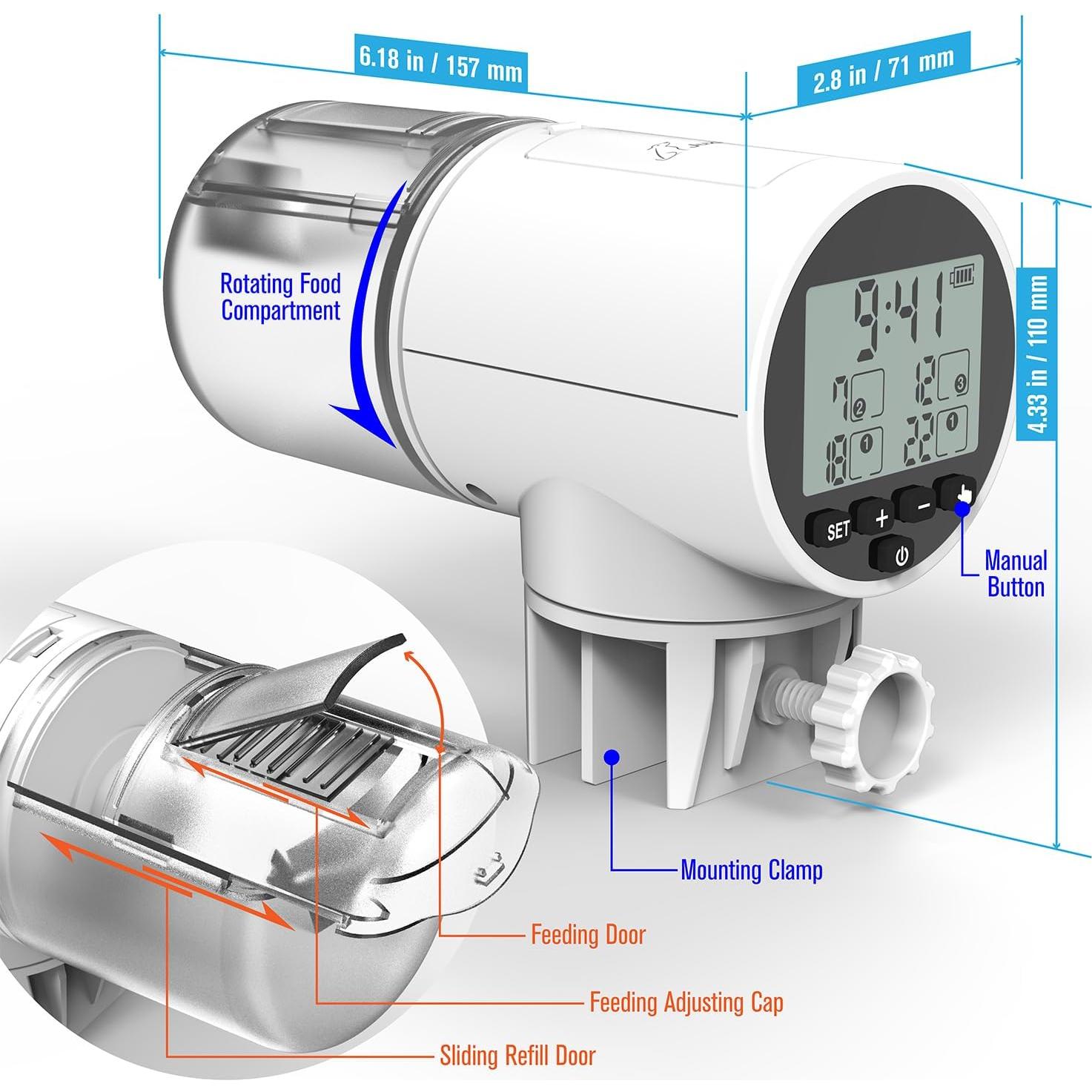 Dispensador Automático de Comida para Peces Fosmon 200ml