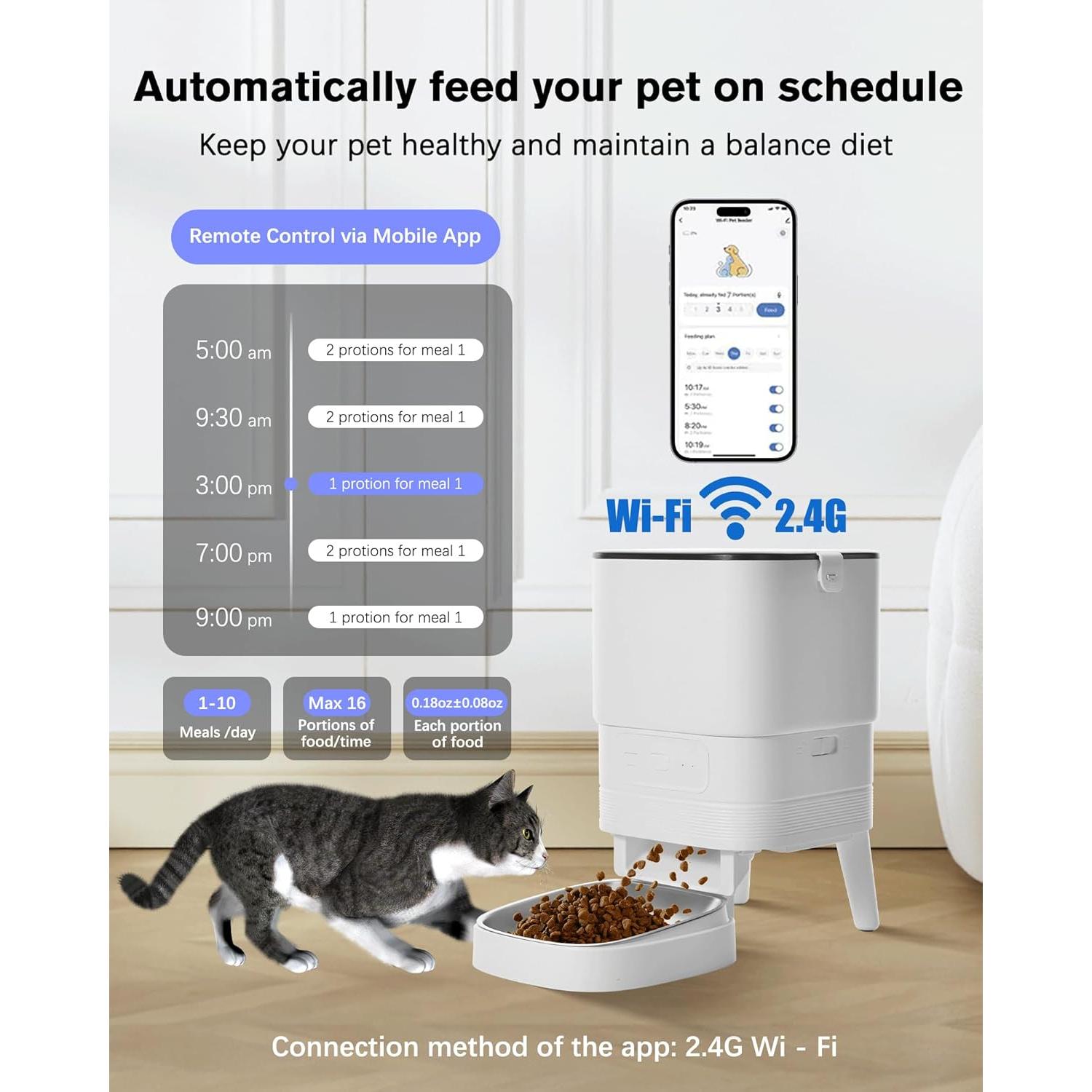 Comedero automático y fuente de agua para gatos Junbec-Pet 4L