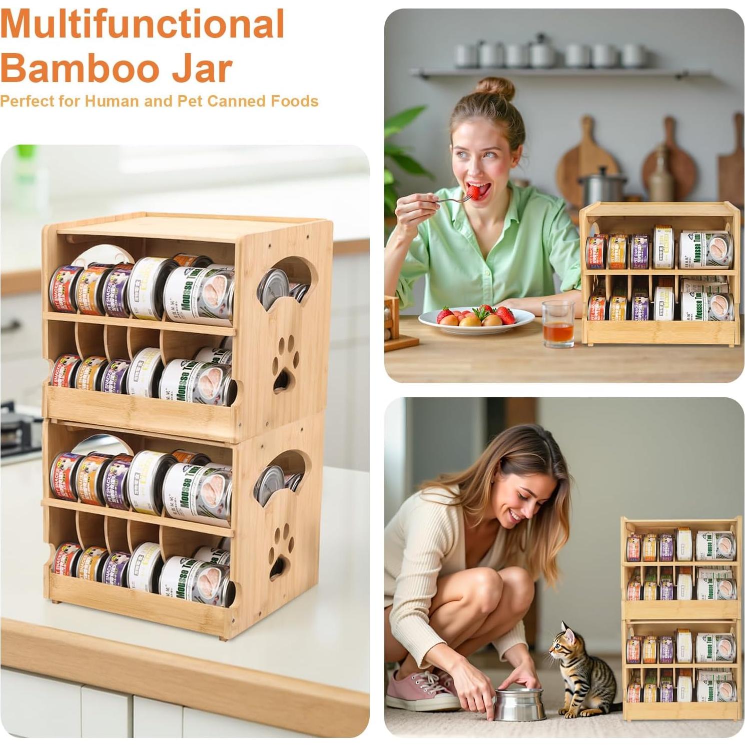 Organizador de Latas de Comida para Gatos HOSASSPER - Bambú, 42 Latas