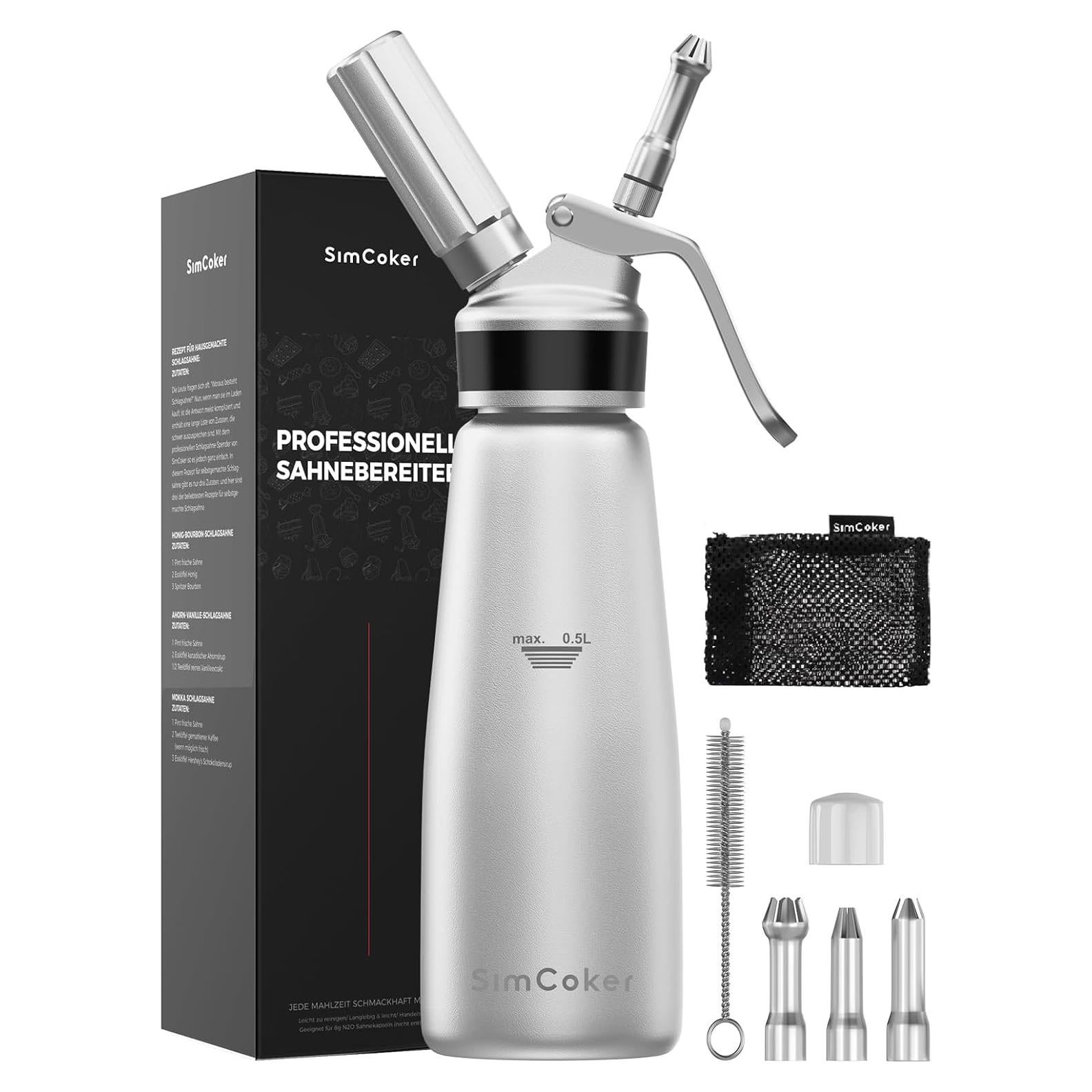 Dispensador de Crema Batida SimCoker 500ml con 3 Boquillas