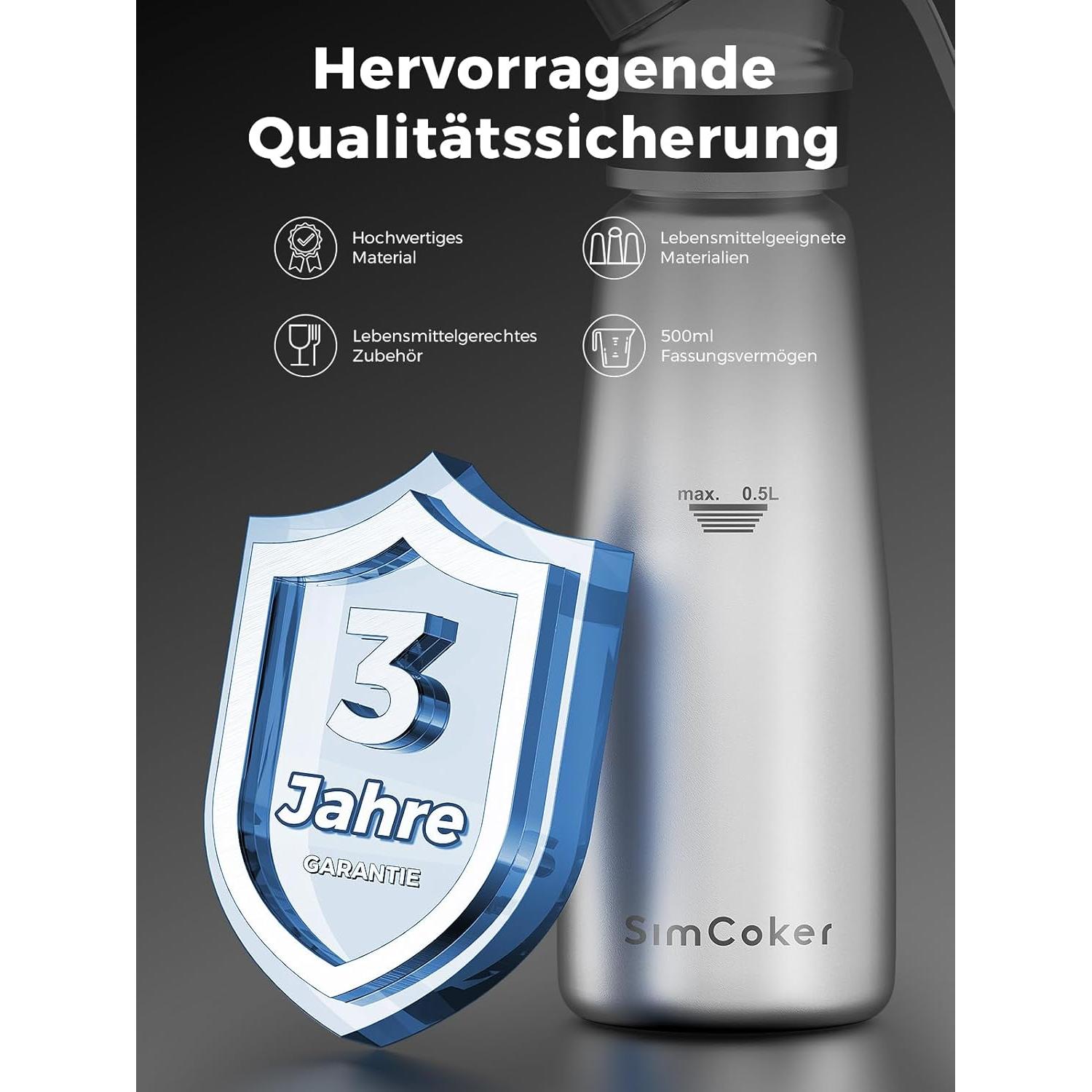 Dispensador de Crema Batida SimCoker 500ml con 3 Boquillas