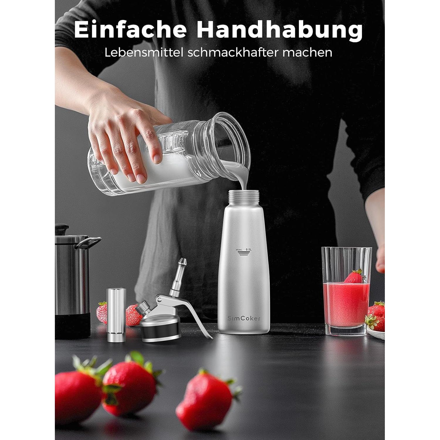 Dispensador de Crema Batida SimCoker 500ml con 3 Boquillas