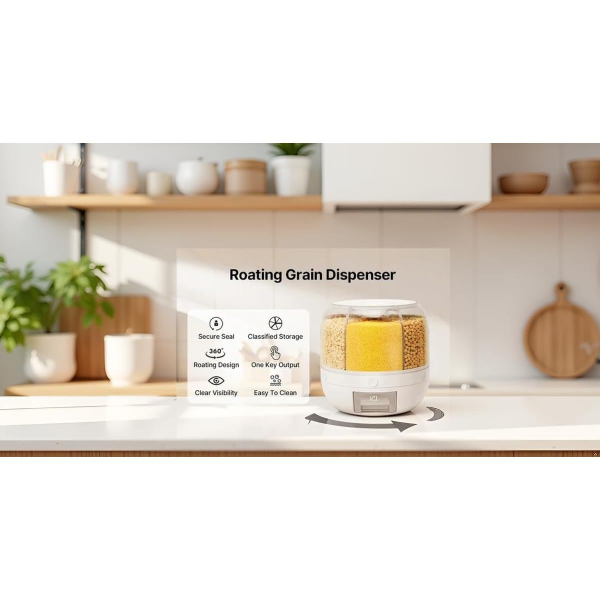 Dispensador de Grano Rotativo 6 Compartimentos 20L