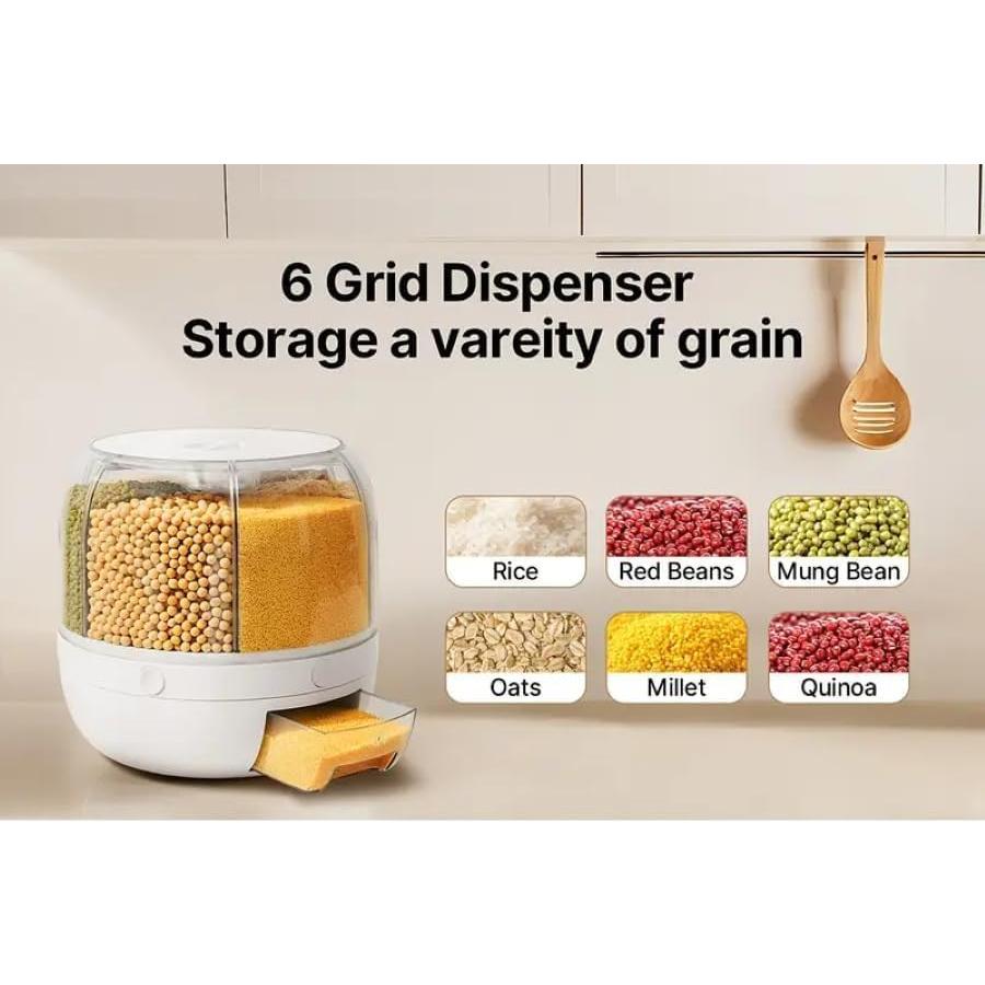 Dispensador de Grano Rotativo 6 Compartimentos 20L