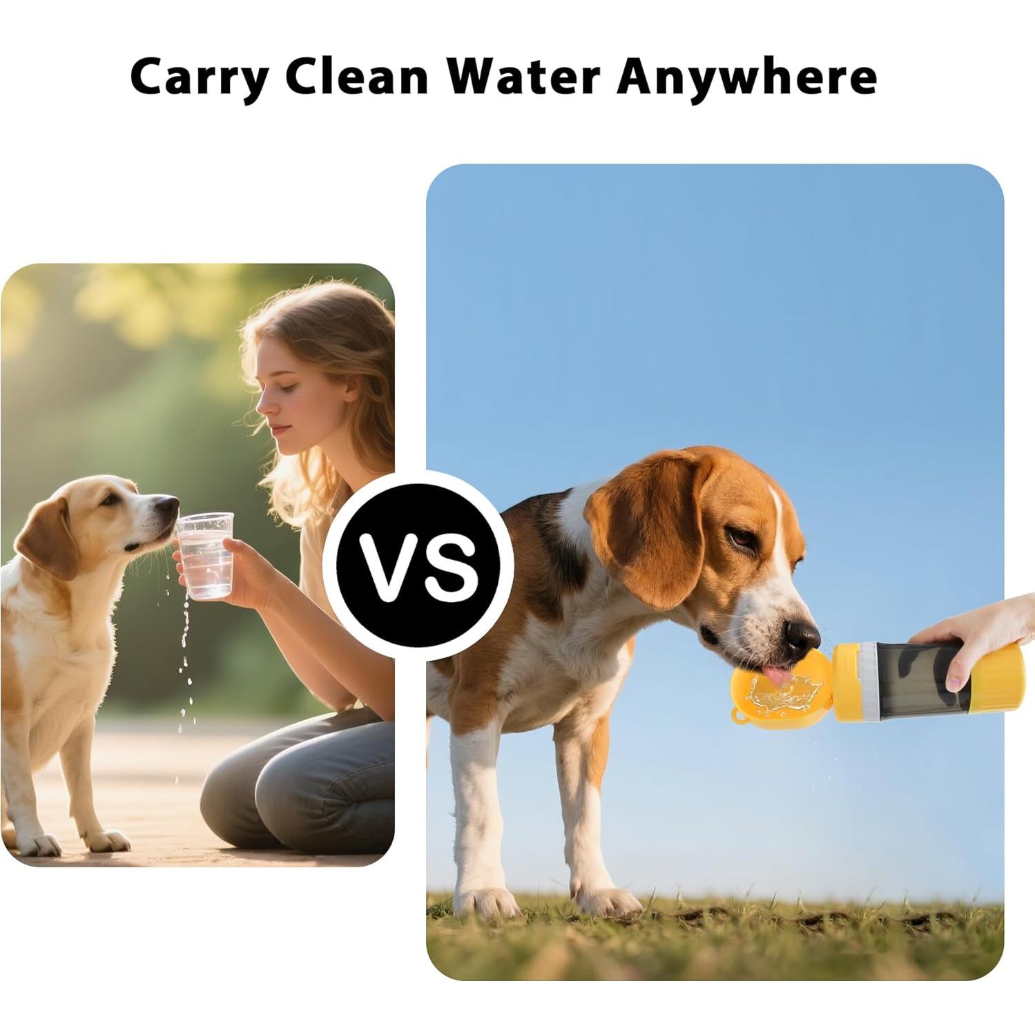 Botella de Agua y Comida para Mascotas PawSailor 2 en 1 Amarillo