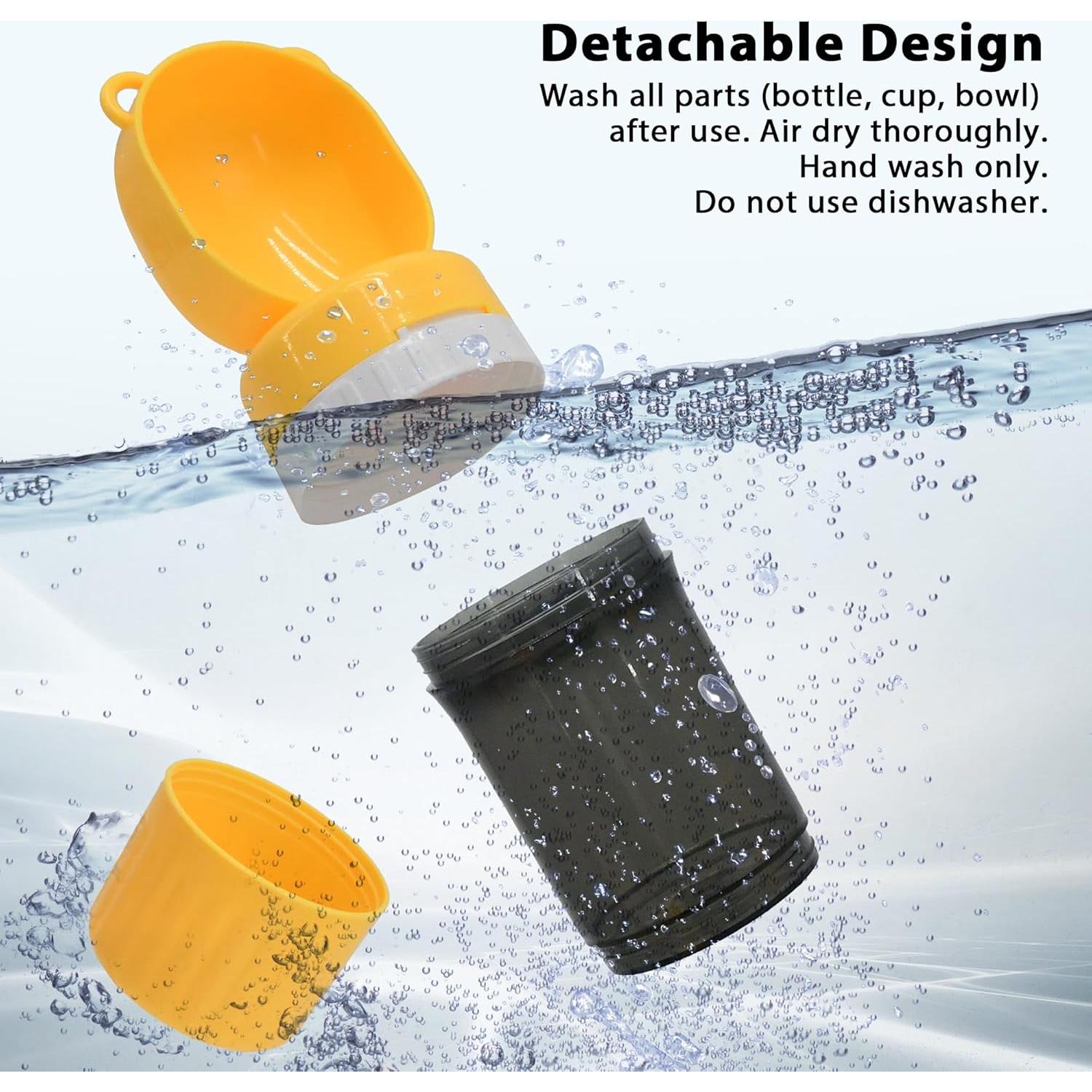 Botella de Agua y Comida para Mascotas PawSailor 2 en 1 Amarillo