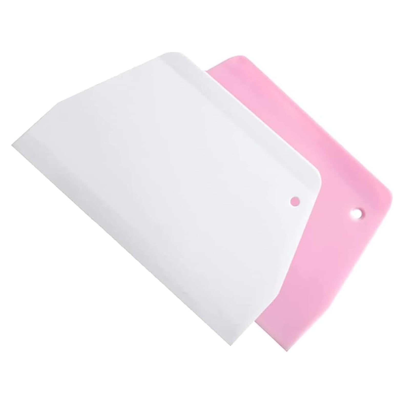 2-Pack Dough Scraper Set,Plastic Pastry Scraper and Dough Cutter Tool for Pizza, Dessert, Cake Baking, and Bread Making Dishwasher Safe (White & Pink)