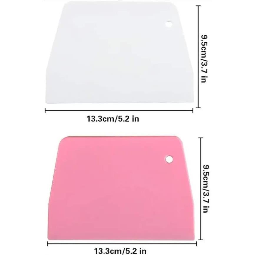 2-Pack Dough Scraper Set,Plastic Pastry Scraper and Dough Cutter Tool for Pizza, Dessert, Cake Baking, and Bread Making Dishwasher Safe (White & Pink)