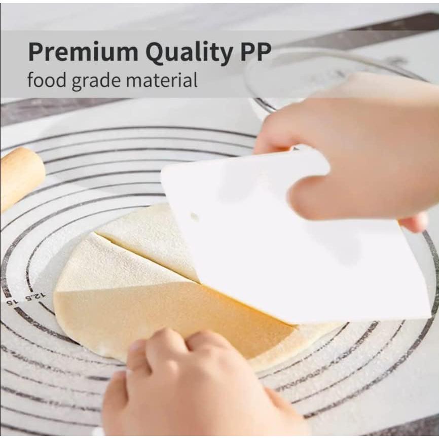 2-Pack Dough Scraper Set,Plastic Pastry Scraper and Dough Cutter Tool for Pizza, Dessert, Cake Baking, and Bread Making Dishwasher Safe (White & Pink)