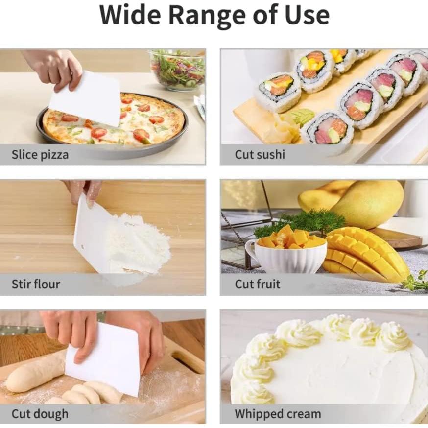 2-Pack Dough Scraper Set,Plastic Pastry Scraper and Dough Cutter Tool for Pizza, Dessert, Cake Baking, and Bread Making Dishwasher Safe (White & Pink)