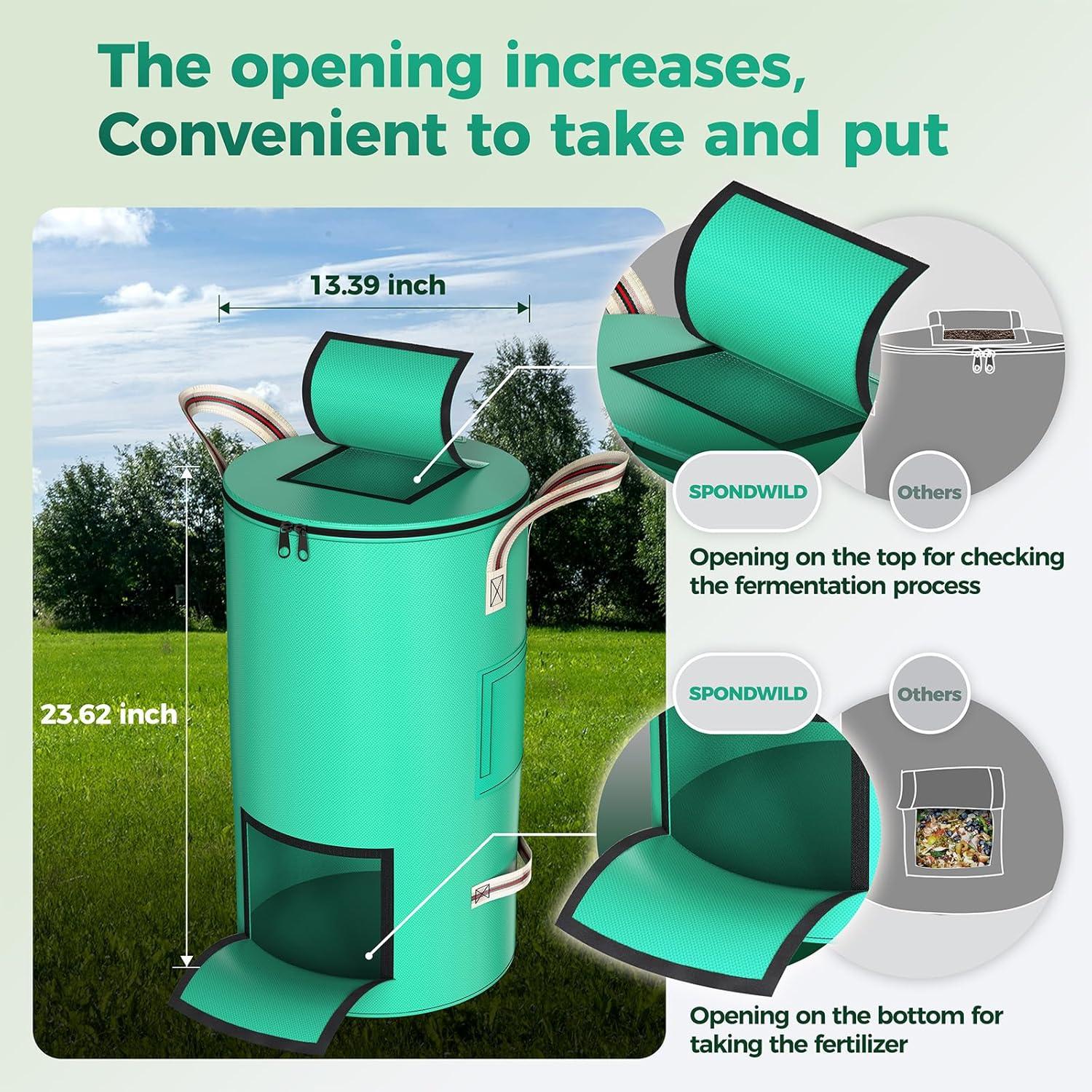 Contenedor de Compostaje Exterior SPONDWILD 54.4L Verde PE