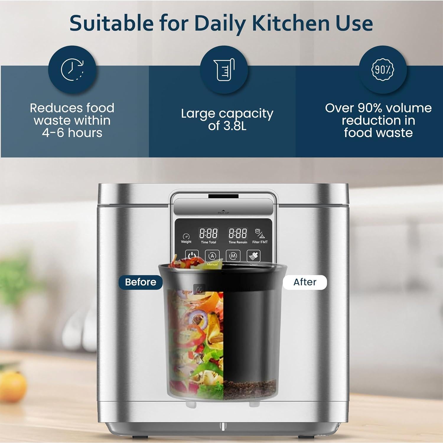 Compostador Eléctrico Inteligente Culinary Chef 3.8L Acero Inoxidable