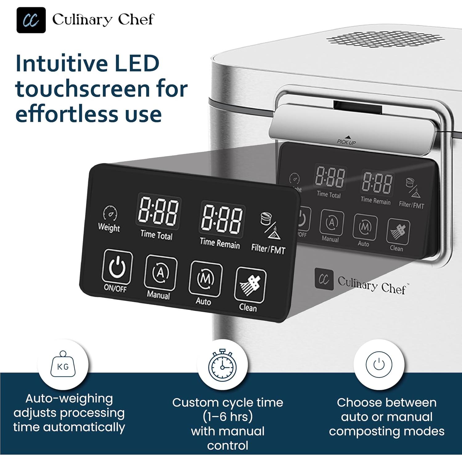 Compostador Eléctrico Inteligente Culinary Chef 3.8L Acero Inoxidable