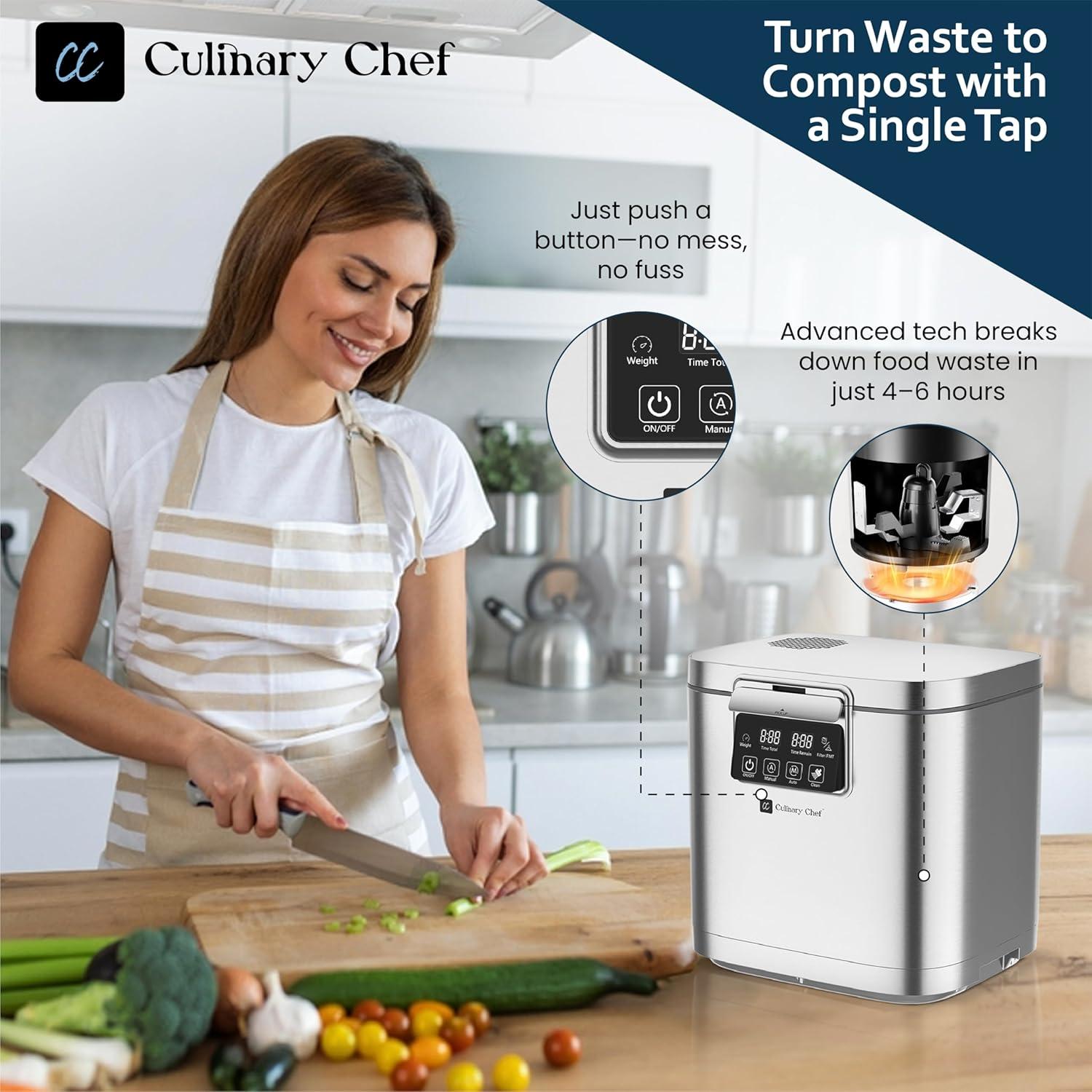 Compostador Eléctrico Inteligente Culinary Chef 3.8L Acero Inoxidable
