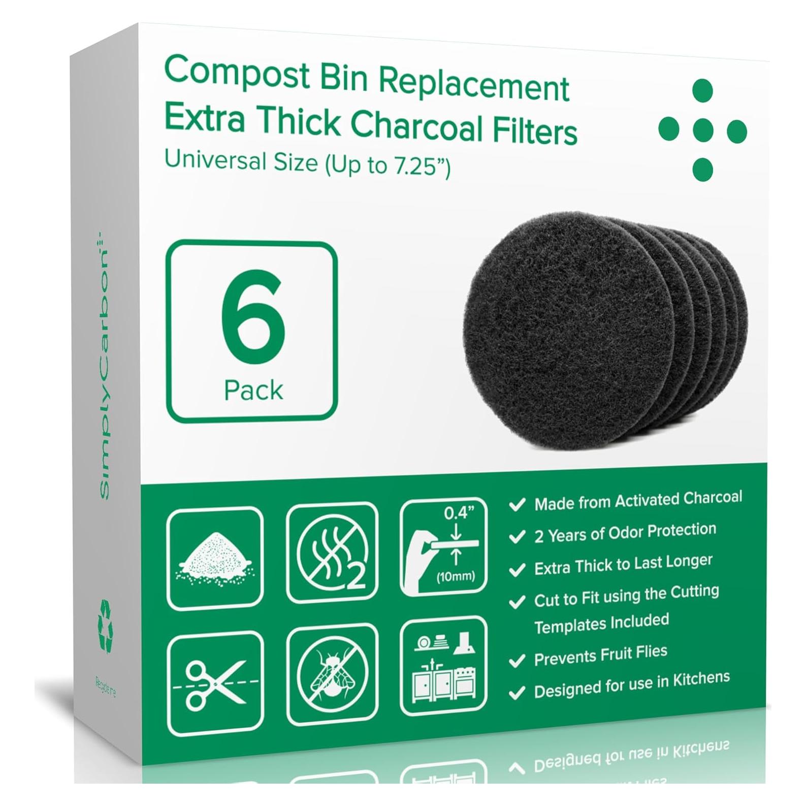 Filtros de Carbón Activado Simply Carbon para Cubos de Compostaje - Juego de 6