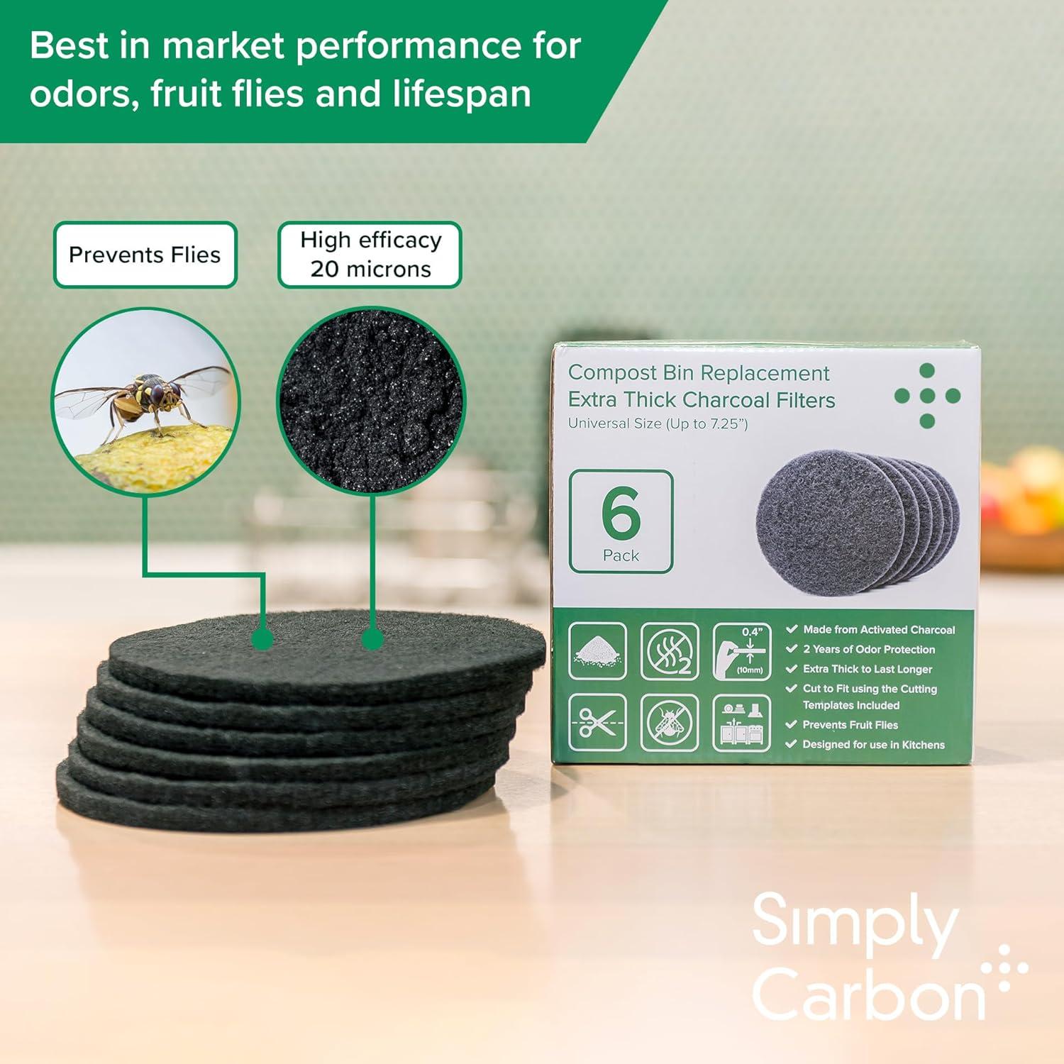 Filtros de Carbón Activado Simply Carbon para Cubos de Compostaje - Juego de 6