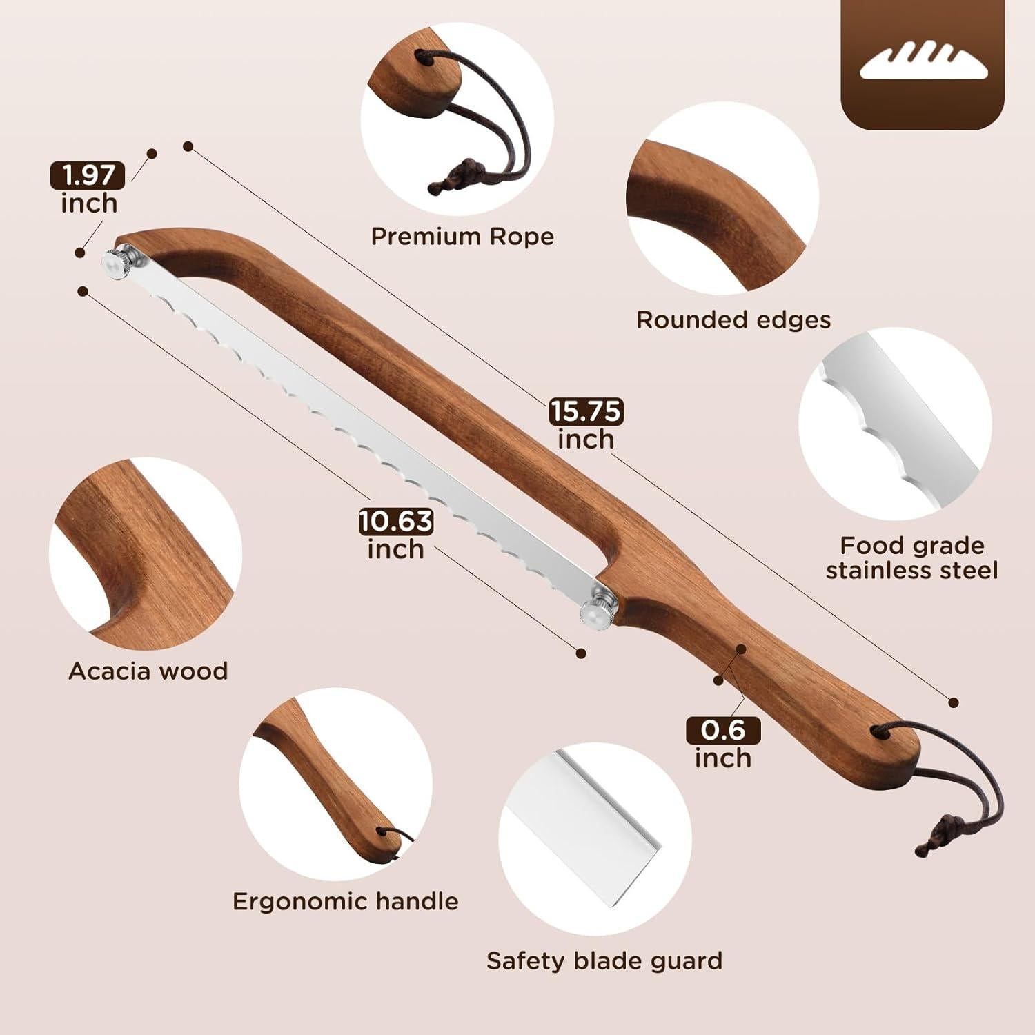 Cortador de Pan Yunlihua de Madera de Acacia 27 cm