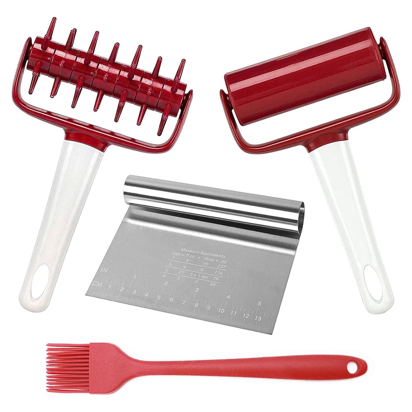 Juego de Herramientas para Pizza Qitdathn 4 Piezas - Rodillo, Docker, Cortador y Brocha