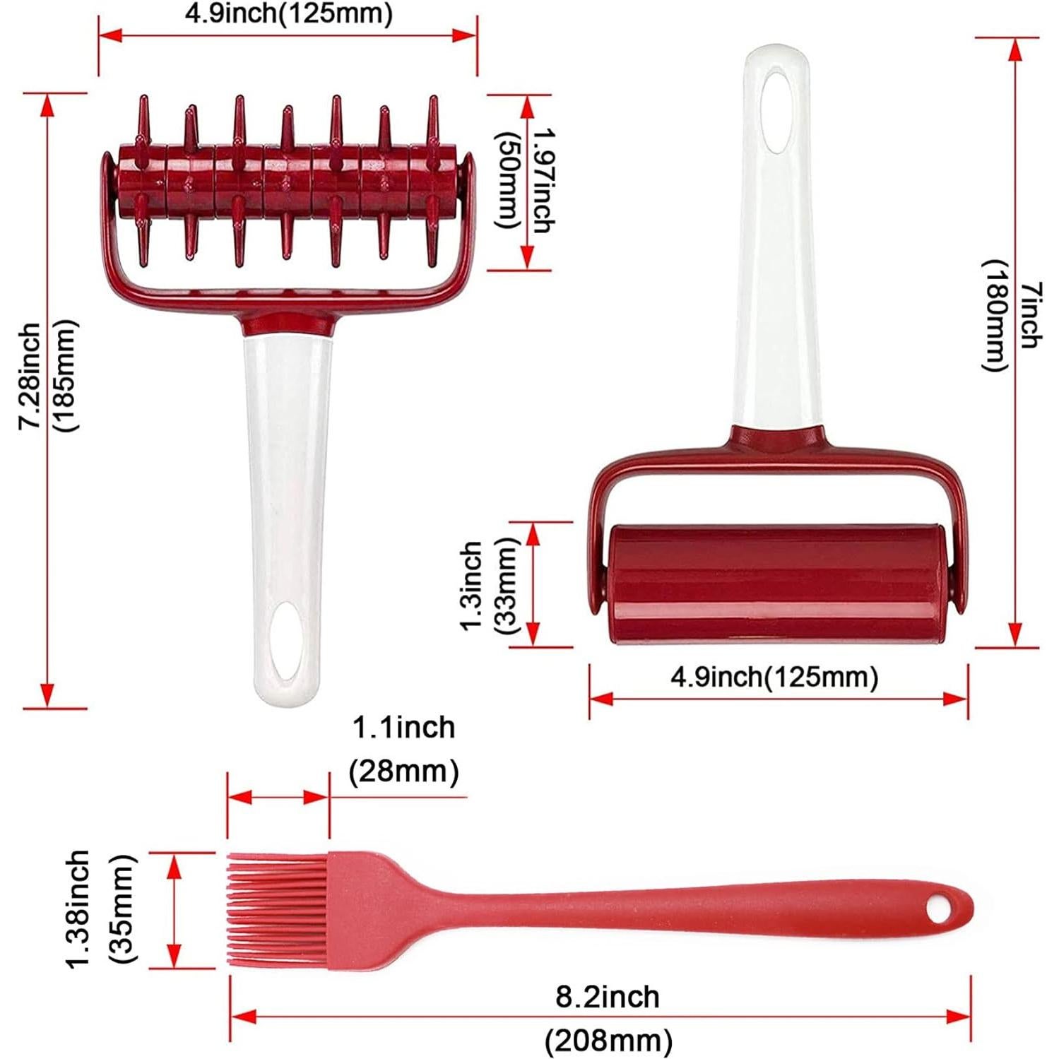 Juego de Herramientas para Pizza Qitdathn 4 Piezas - Rodillo, Docker, Cortador y Brocha