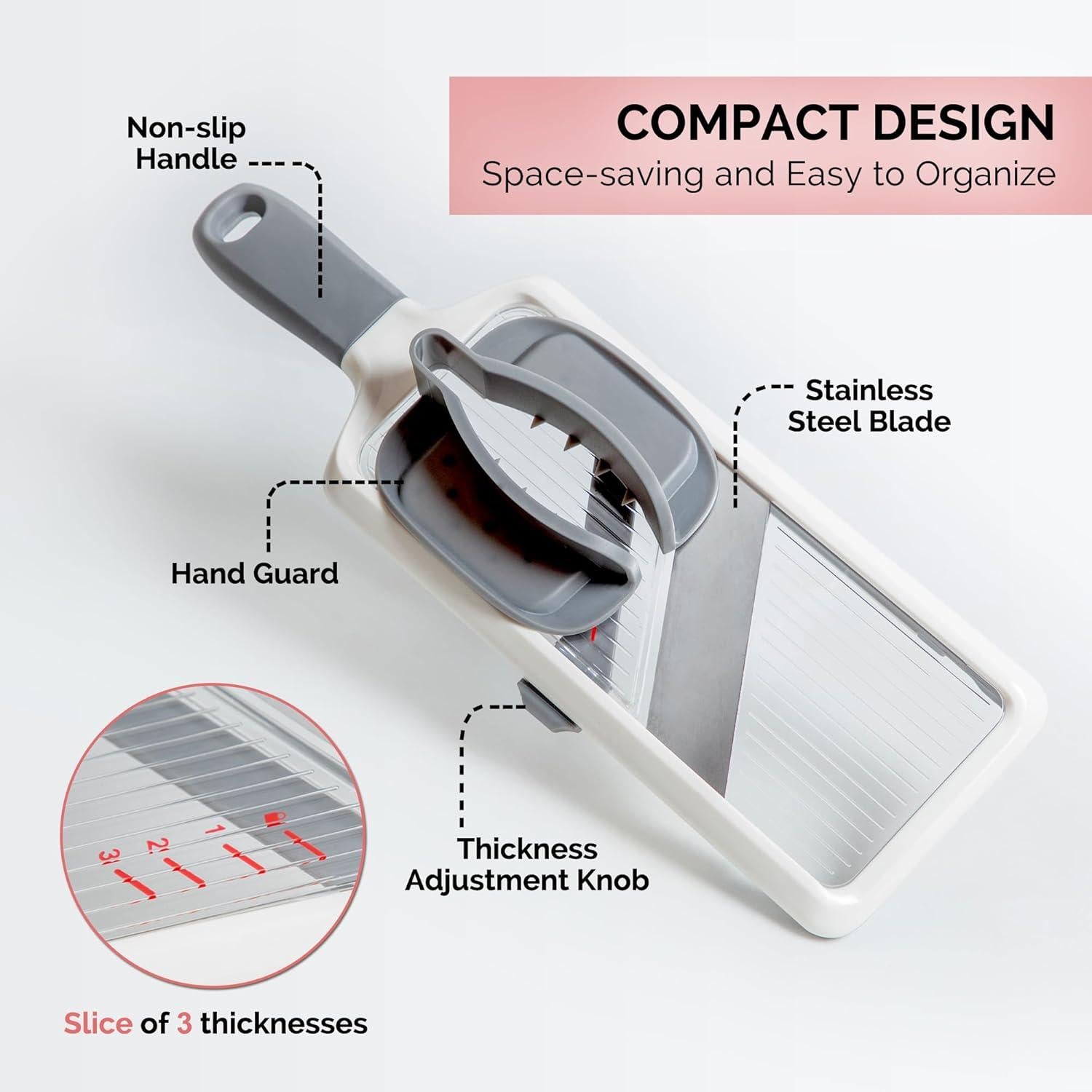 Cortador Mandolina Portátil Landkitch - Acero Inoxidable, 3 Grosor