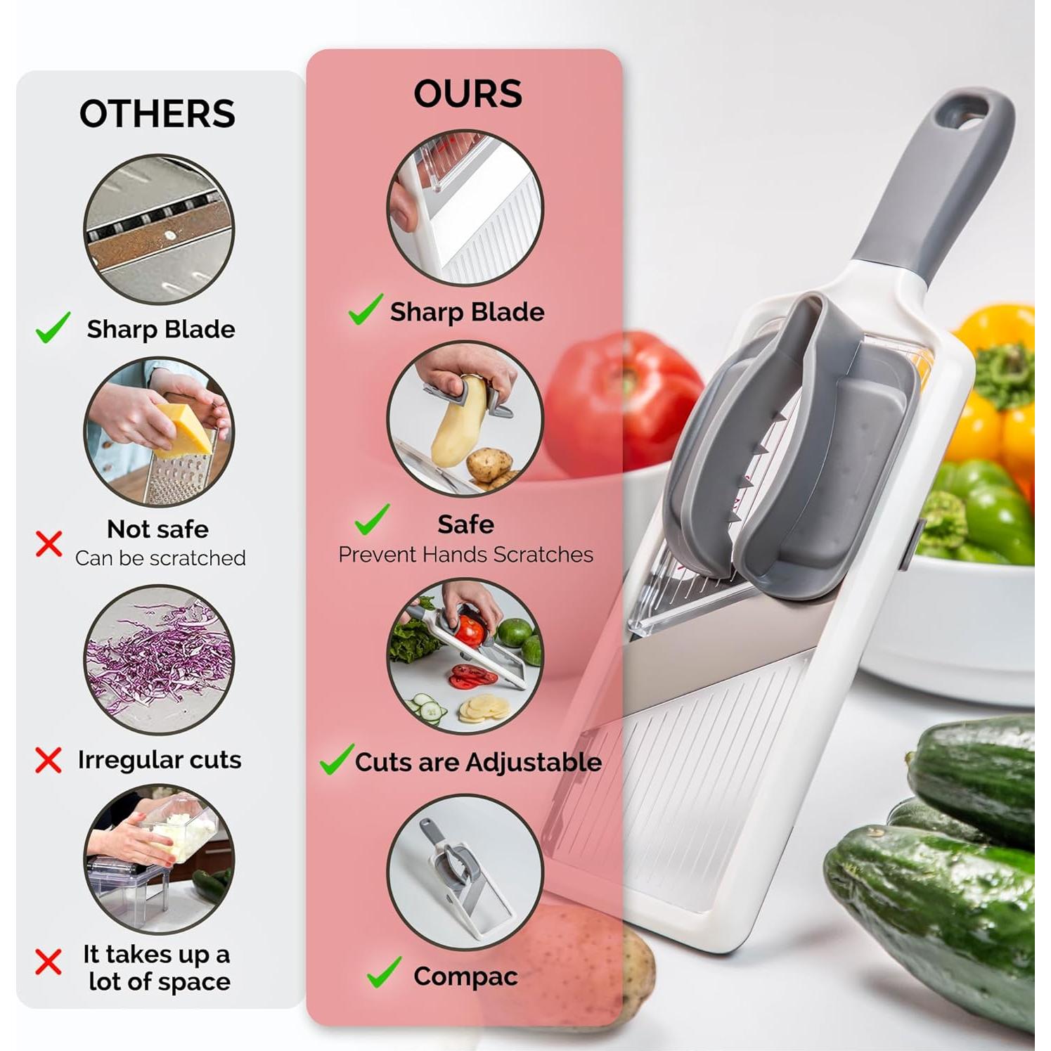 Cortador Mandolina Portátil Landkitch - Acero Inoxidable, 3 Grosor