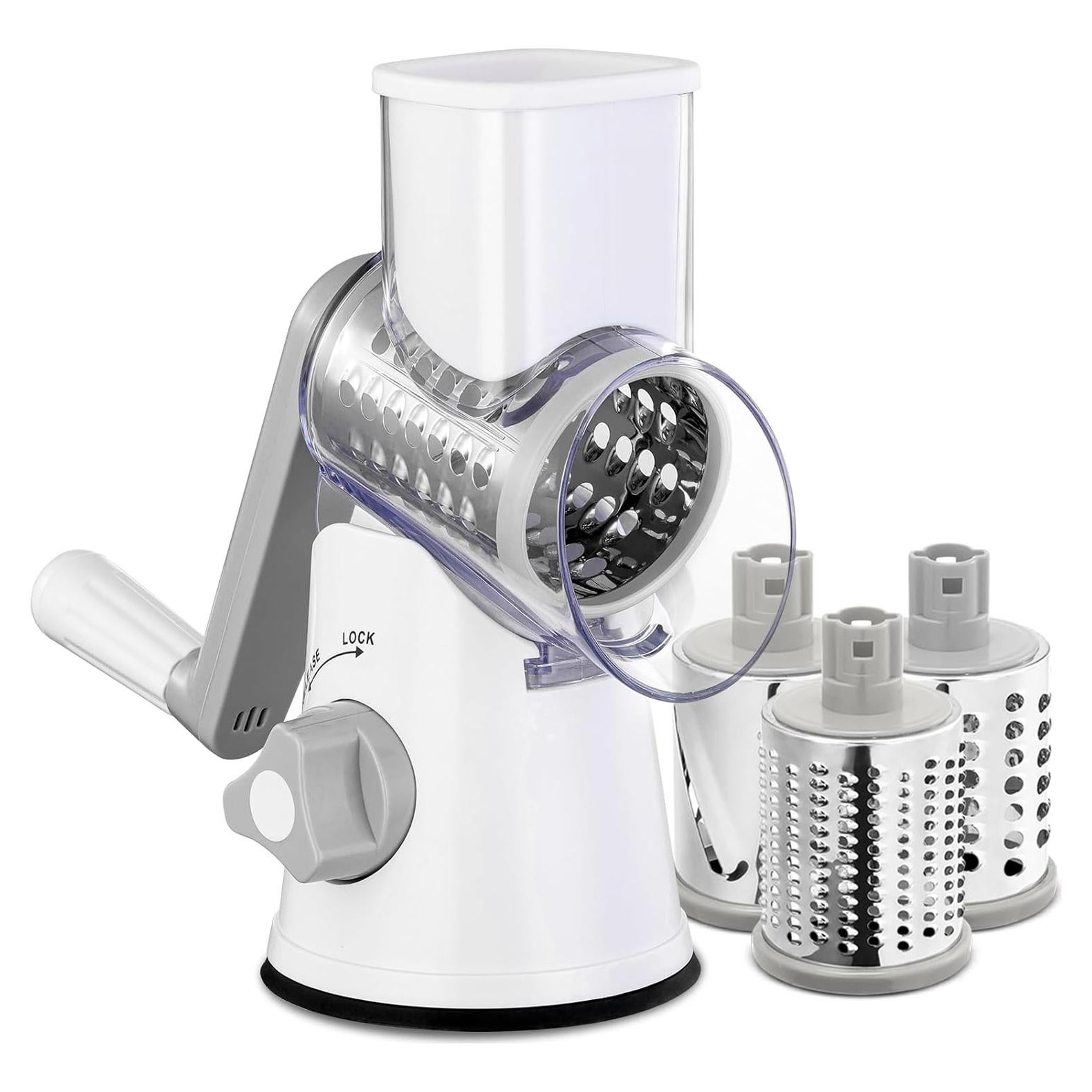 Rallador de Queso Rotatorio LucGee 3 en 1 Acero Inoxidable Blanco