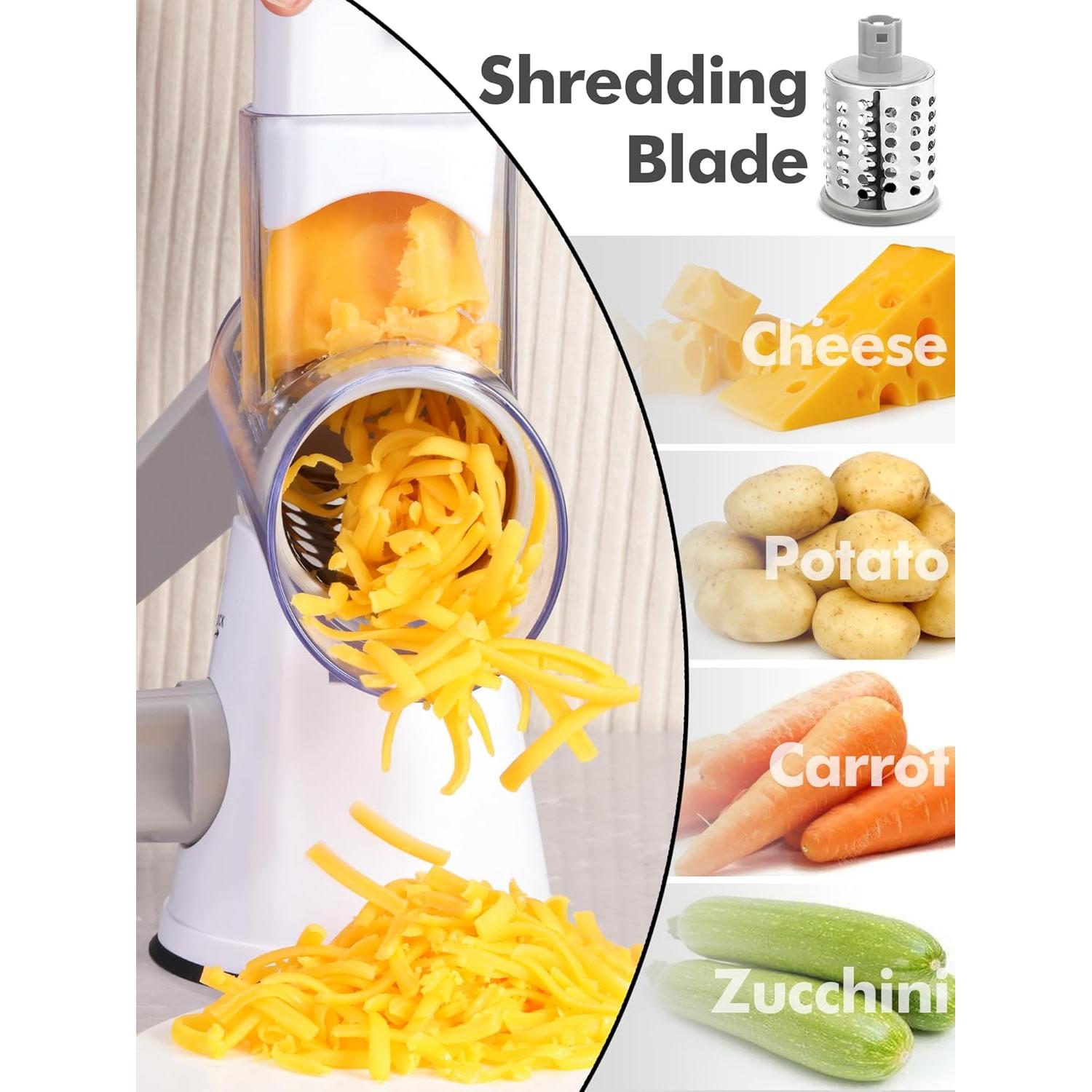 Rallador de Queso Rotatorio LucGee 3 en 1 Acero Inoxidable Blanco