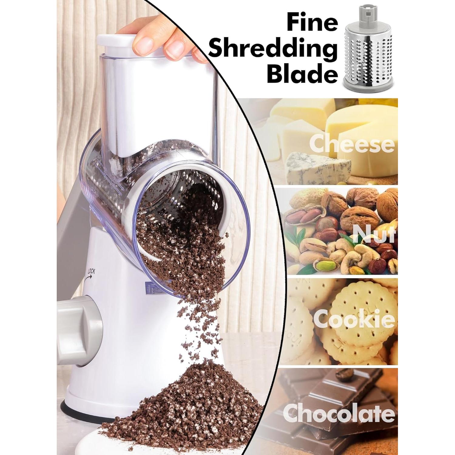 Rallador de Queso Rotatorio LucGee 3 en 1 Acero Inoxidable Blanco