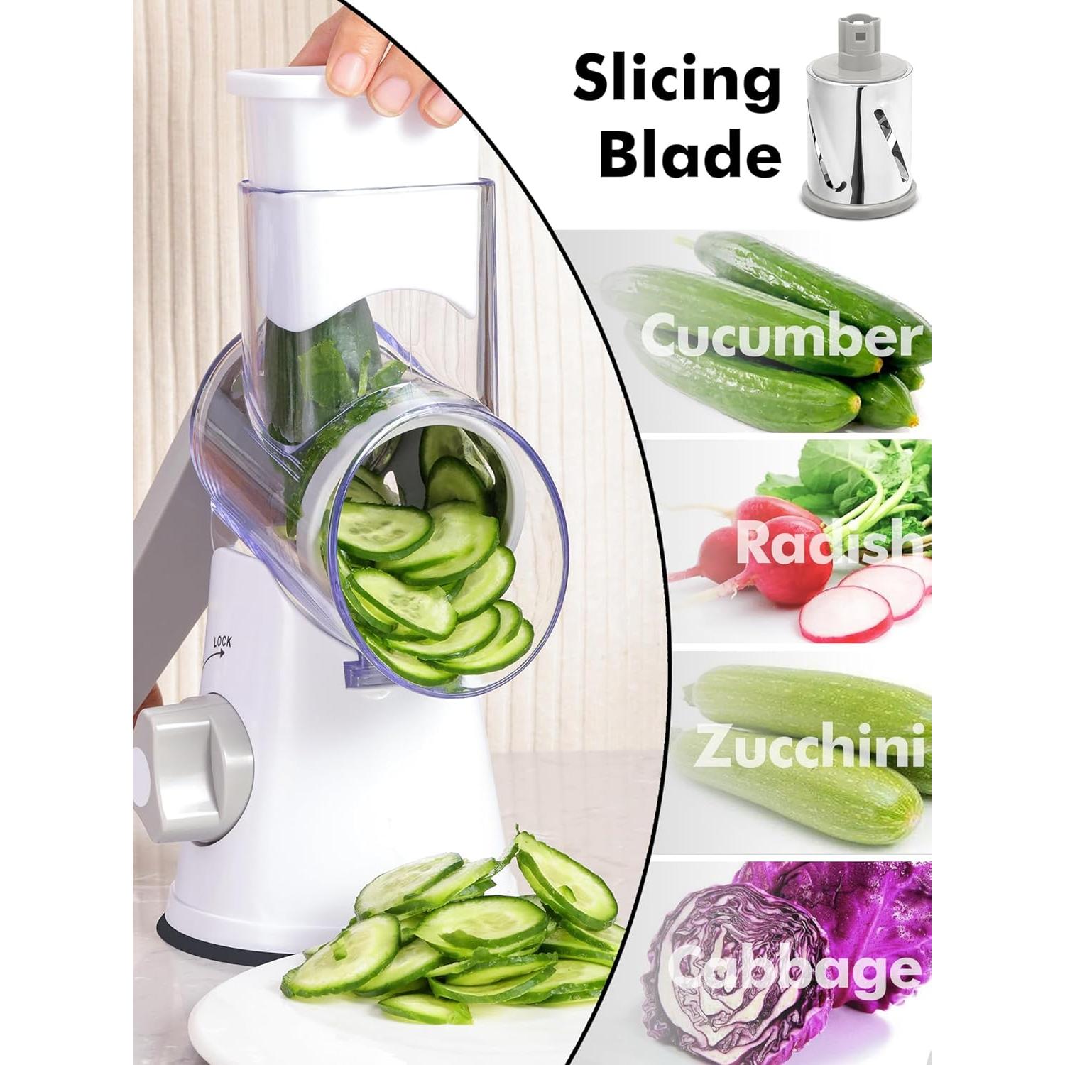 Rallador de Queso Rotatorio LucGee 3 en 1 Acero Inoxidable Blanco