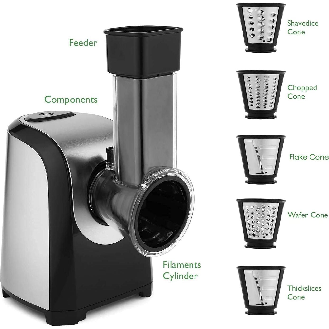 Rallador Eléctrico Nictemaw 150W 5 en 1 para Queso y Verduras