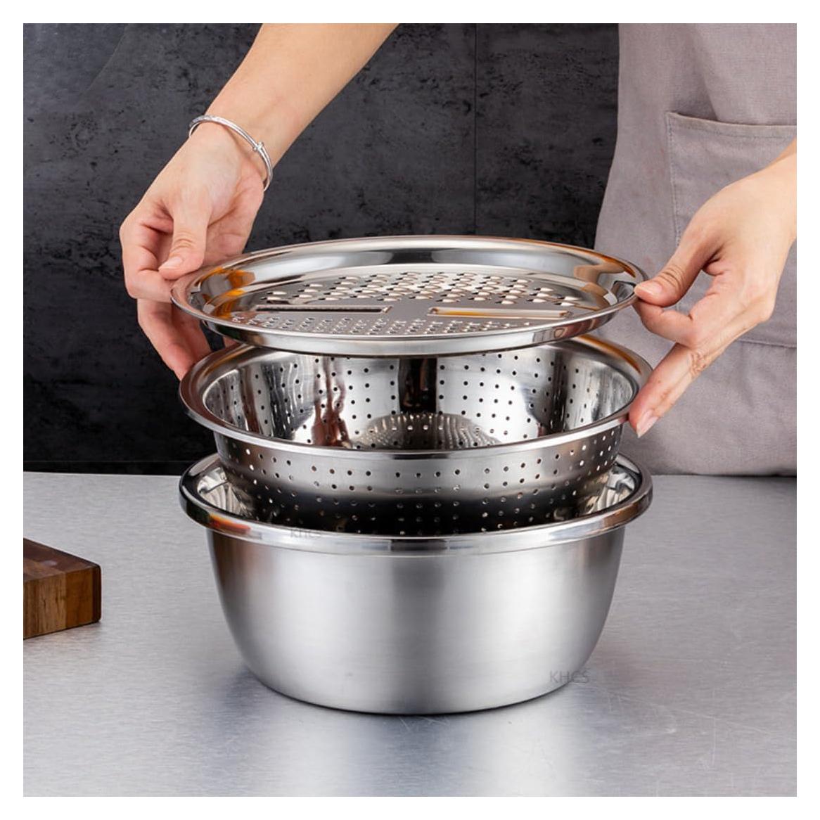 Rallador Colador 3 en 1 Slowtee Acero Inoxidable 26x10cm