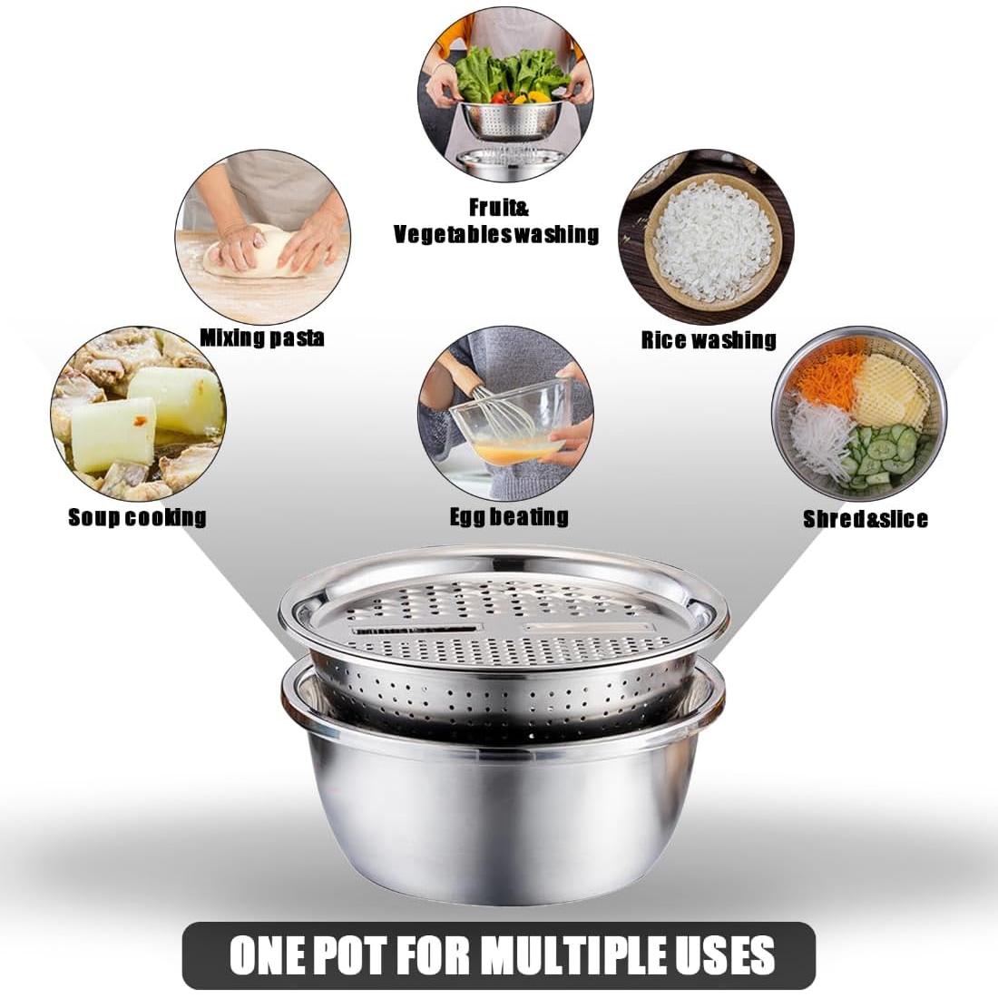 Rallador Colador 3 en 1 Slowtee Acero Inoxidable 26x10cm