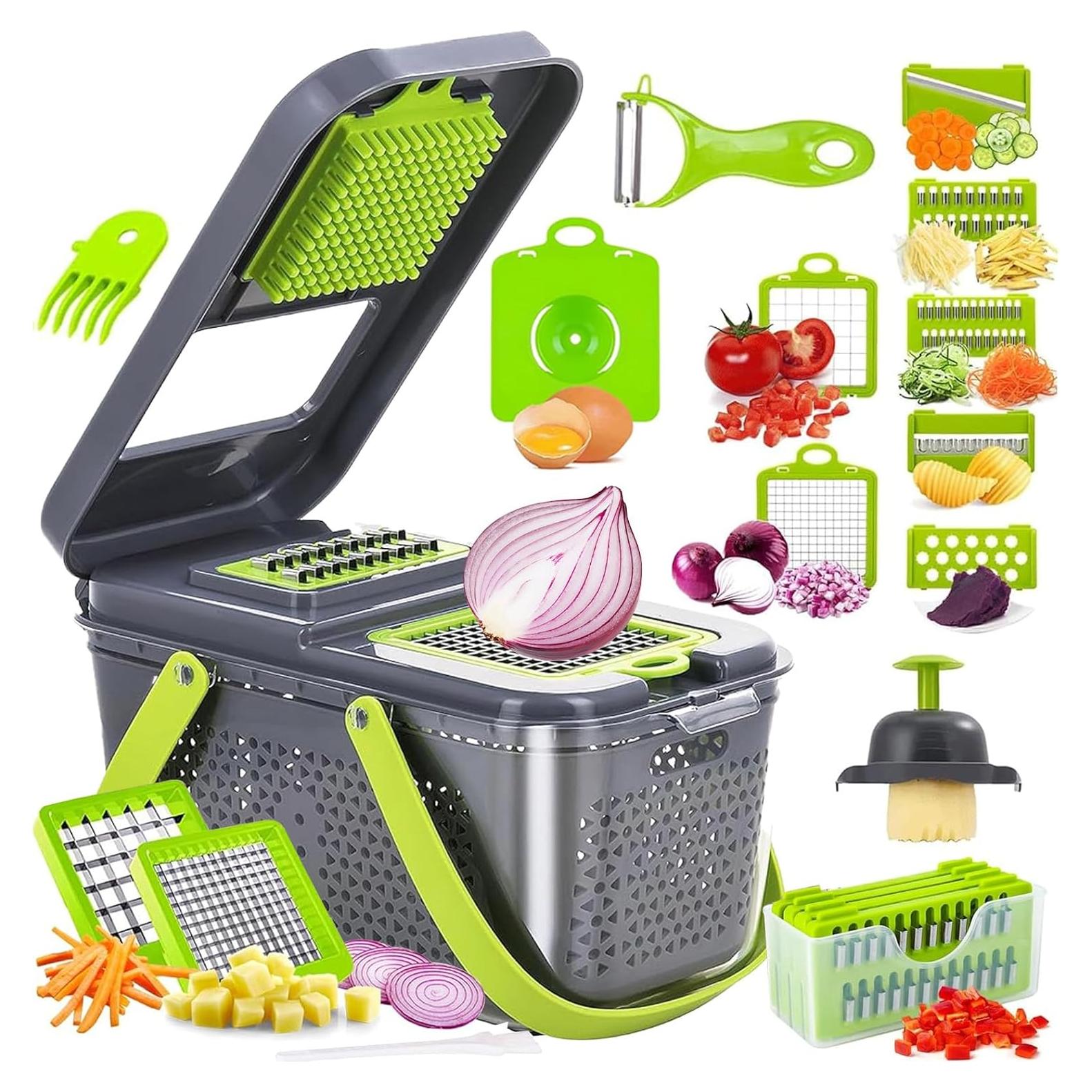 Cortador de Verduras Multifuncional URSMILEKIT 22 en 1 con 13 Cuchillas