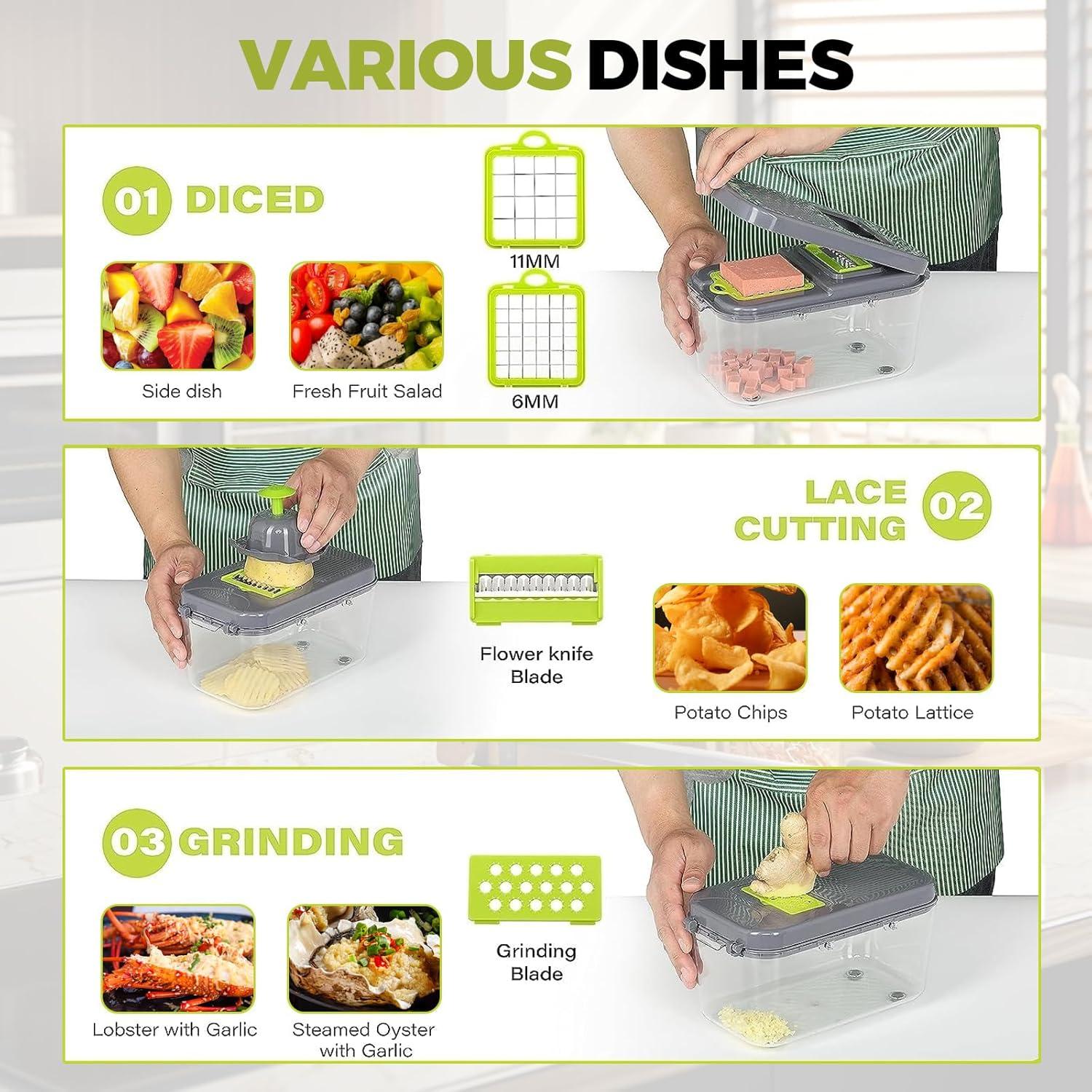 Cortador de Verduras Multifuncional URSMILEKIT 22 en 1 con 13 Cuchillas