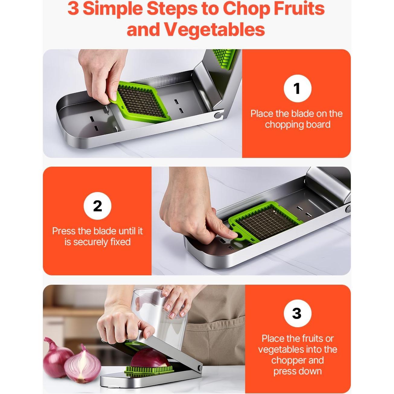 Picador de Verduras VEVOR con 3 Cuchillas de Acero Inoxidable