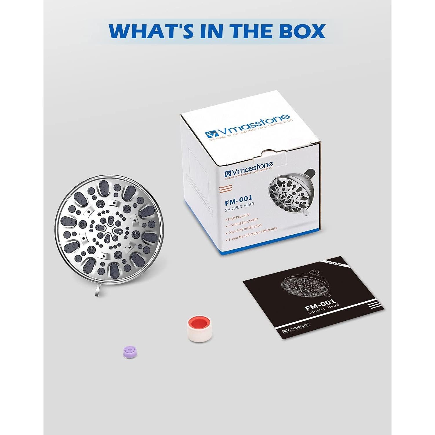 Cabezal de Ducha de Alta Presión VMASSTONE FM-001 4.7" Cromo