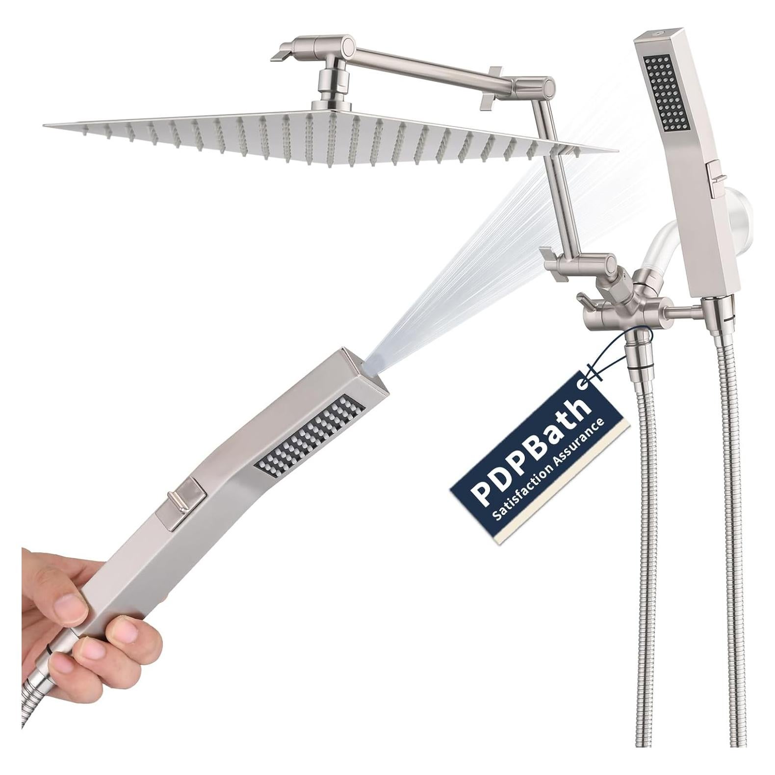 Cabezal de Ducha de Lluvia PDPBath 12" con Mano y Brazo 16"