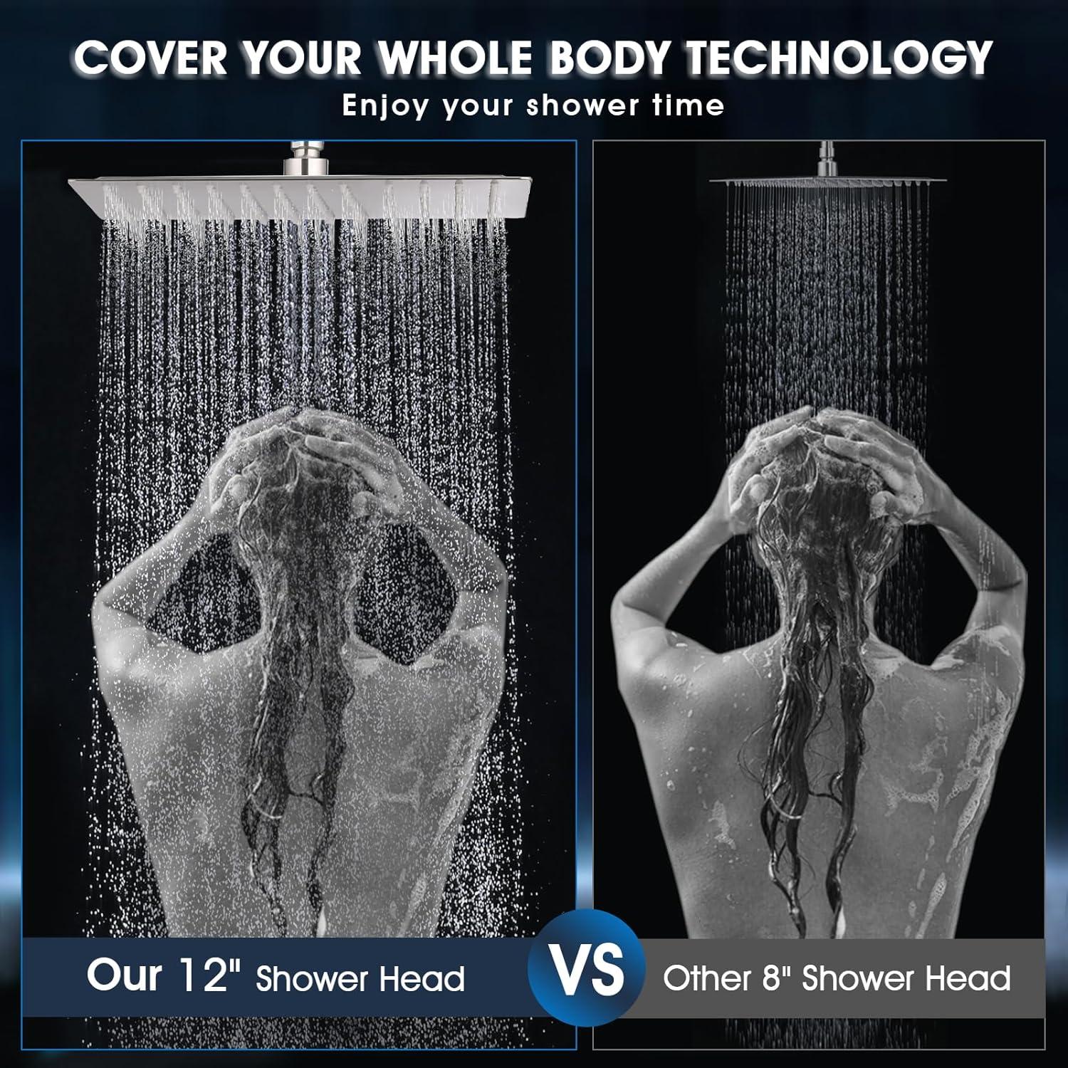 Cabezal de Ducha de Lluvia PDPBath 12" con Mano y Brazo 16"