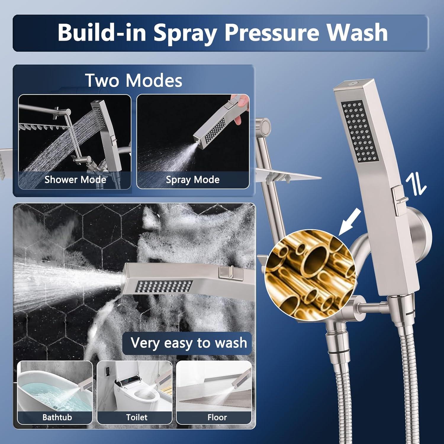 Cabezal de Ducha de Lluvia PDPBath 12" con Mano y Brazo 16"