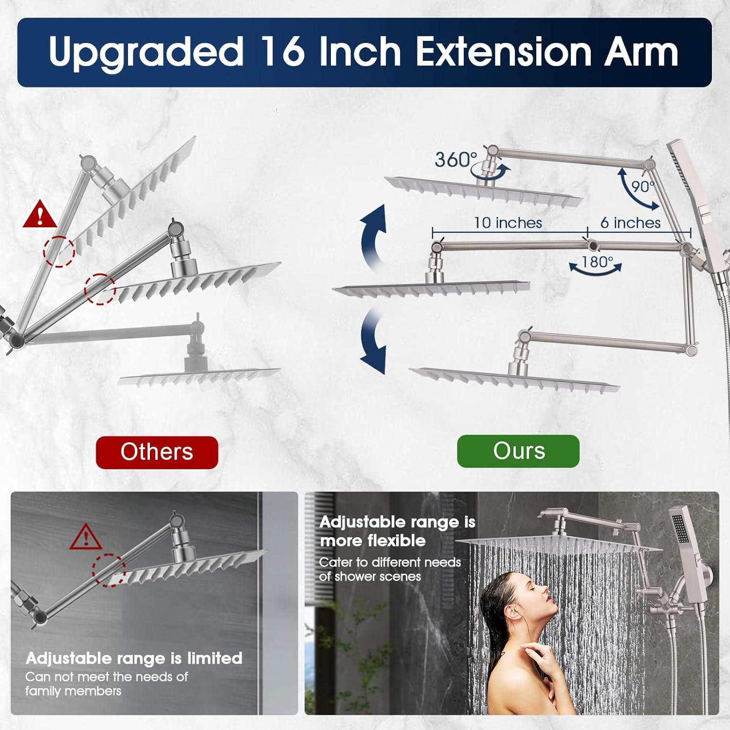 Cabezal de Ducha de Lluvia PDPBath 12" con Mano y Brazo 16"