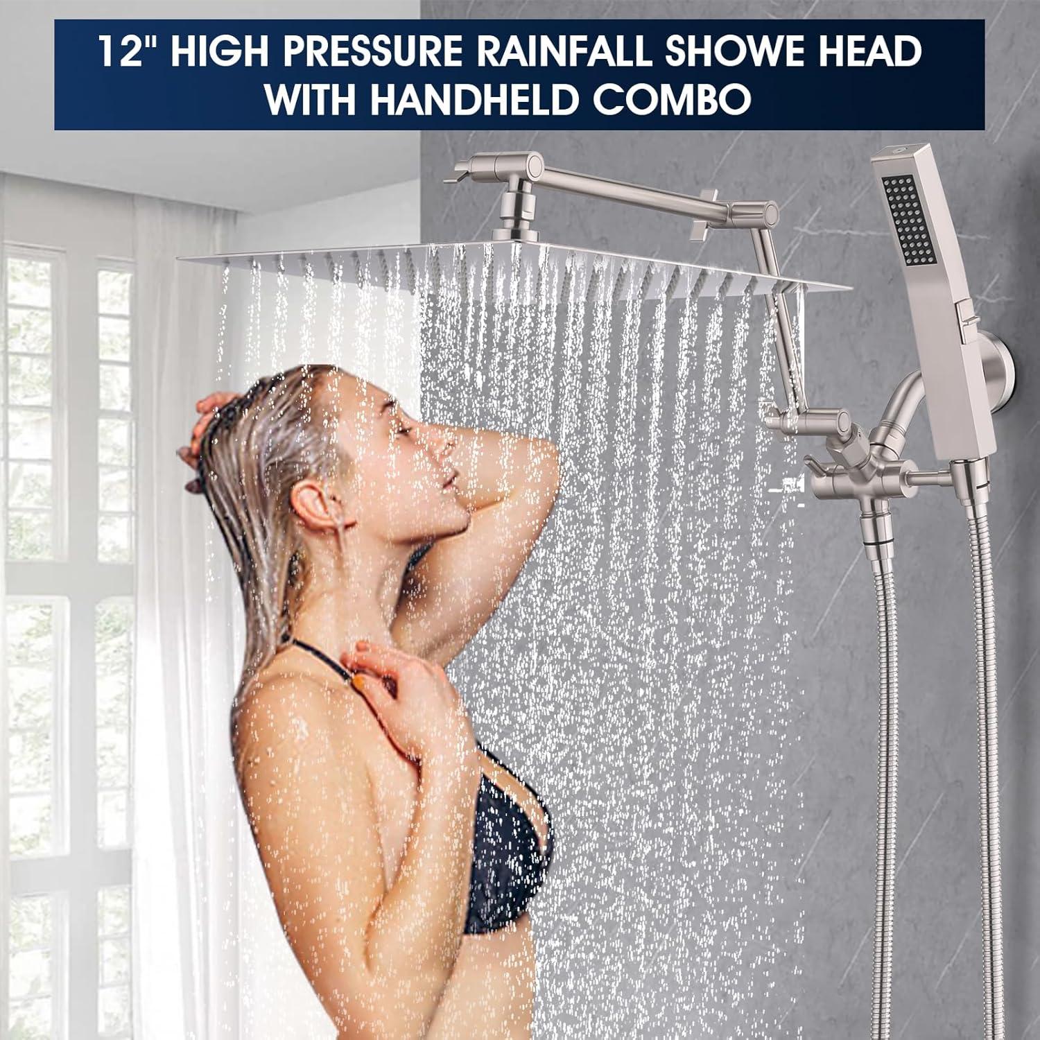 Cabezal de Ducha de Lluvia PDPBath 12" con Mano y Brazo 16"