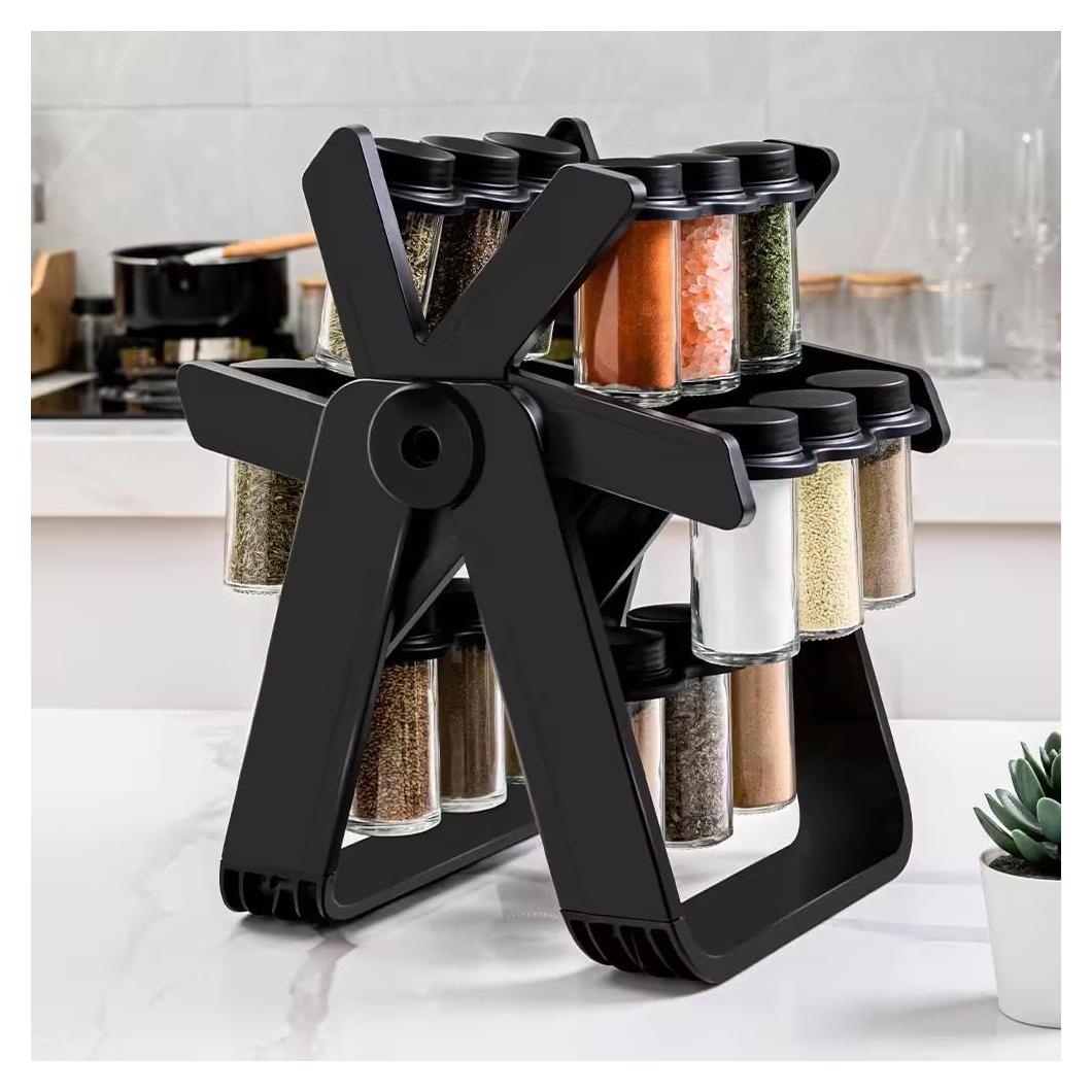 Organizador de Especias Giratorio A&K, 18 Frascos de Vidrio, Negro