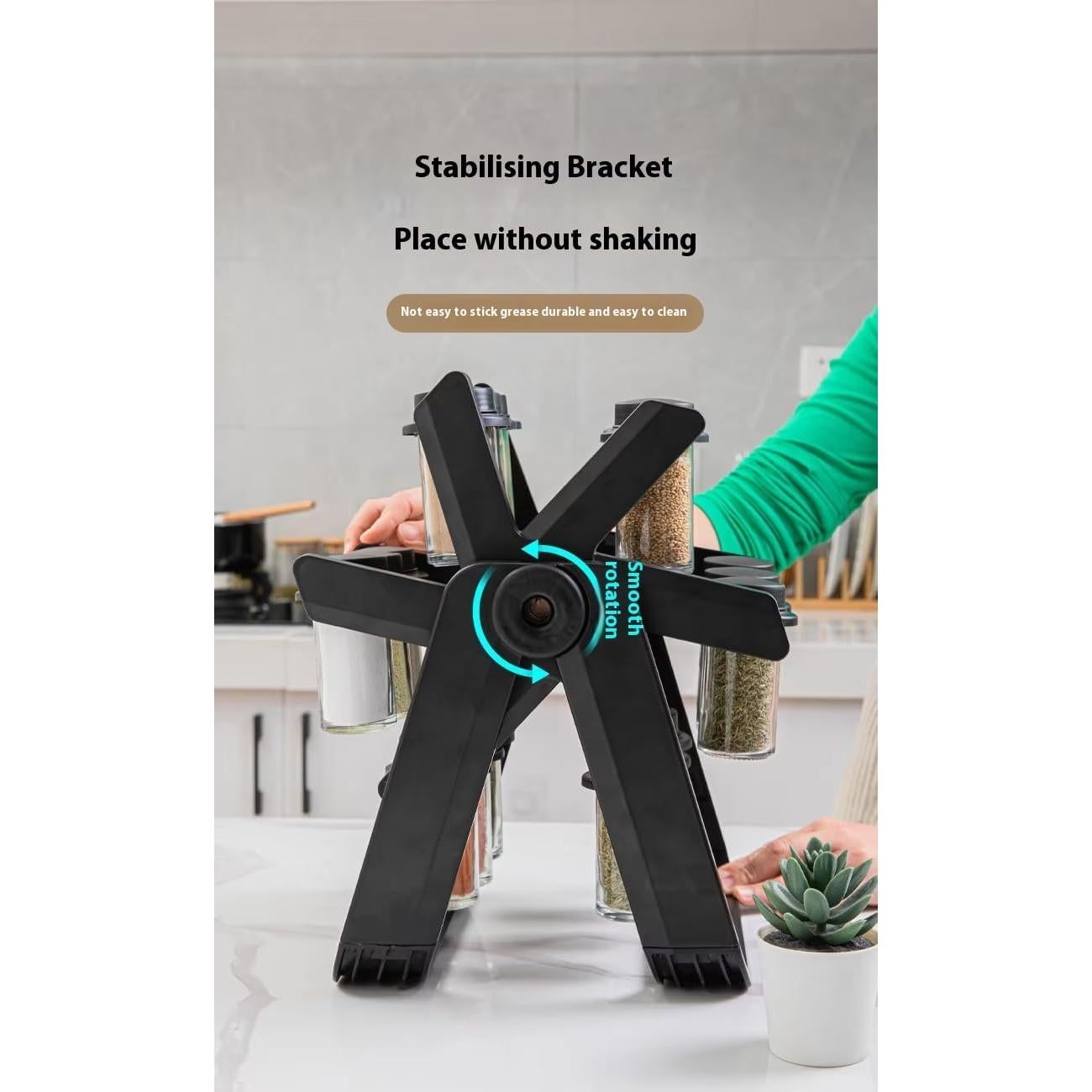 Organizador de Especias Giratorio A&K, 18 Frascos de Vidrio, Negro