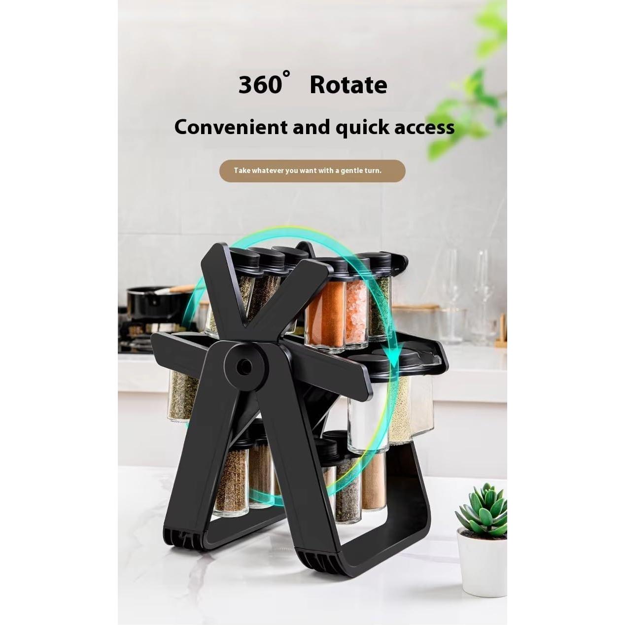 Organizador de Especias Giratorio A&K, 18 Frascos de Vidrio, Negro