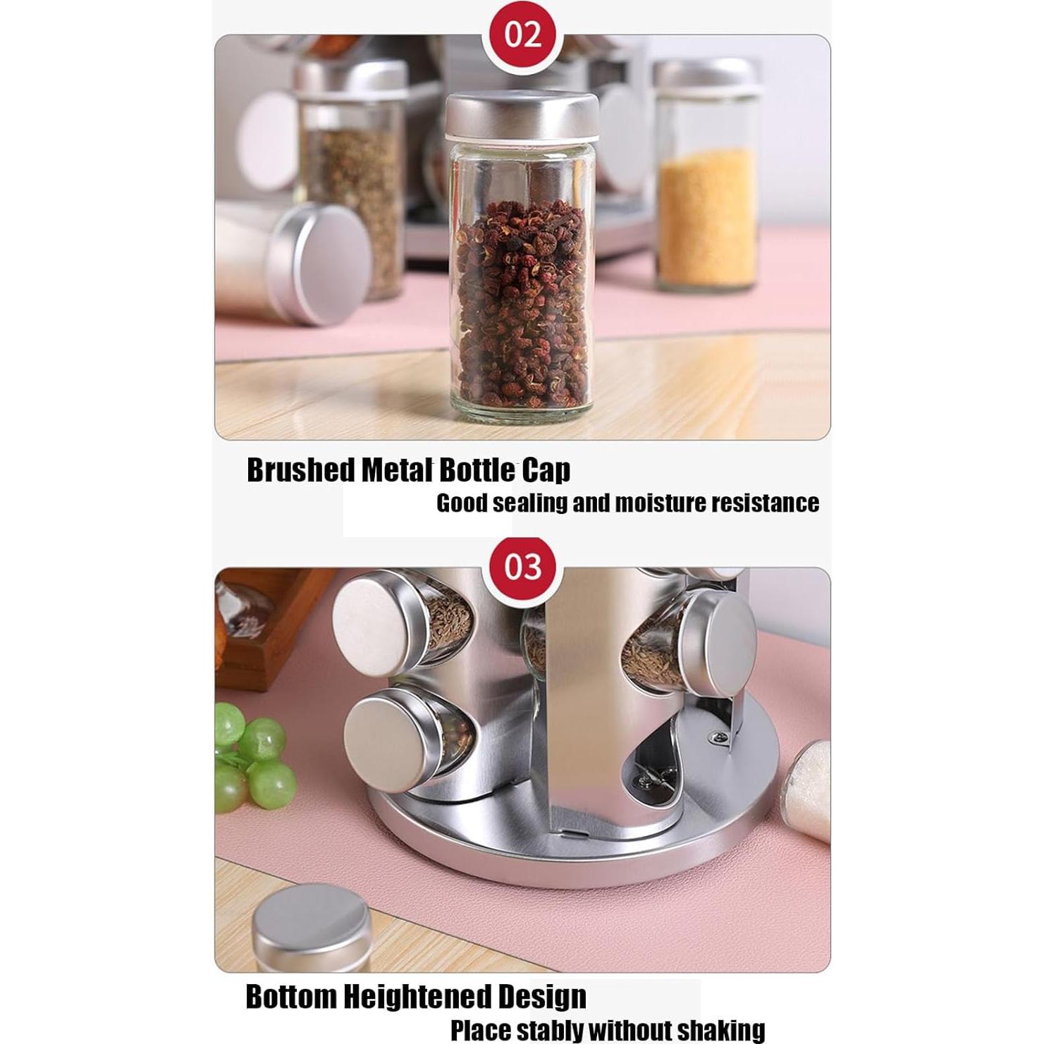 Organizador de Especias Giratorio VaNaenic 20 Frascos Acero Inoxidable