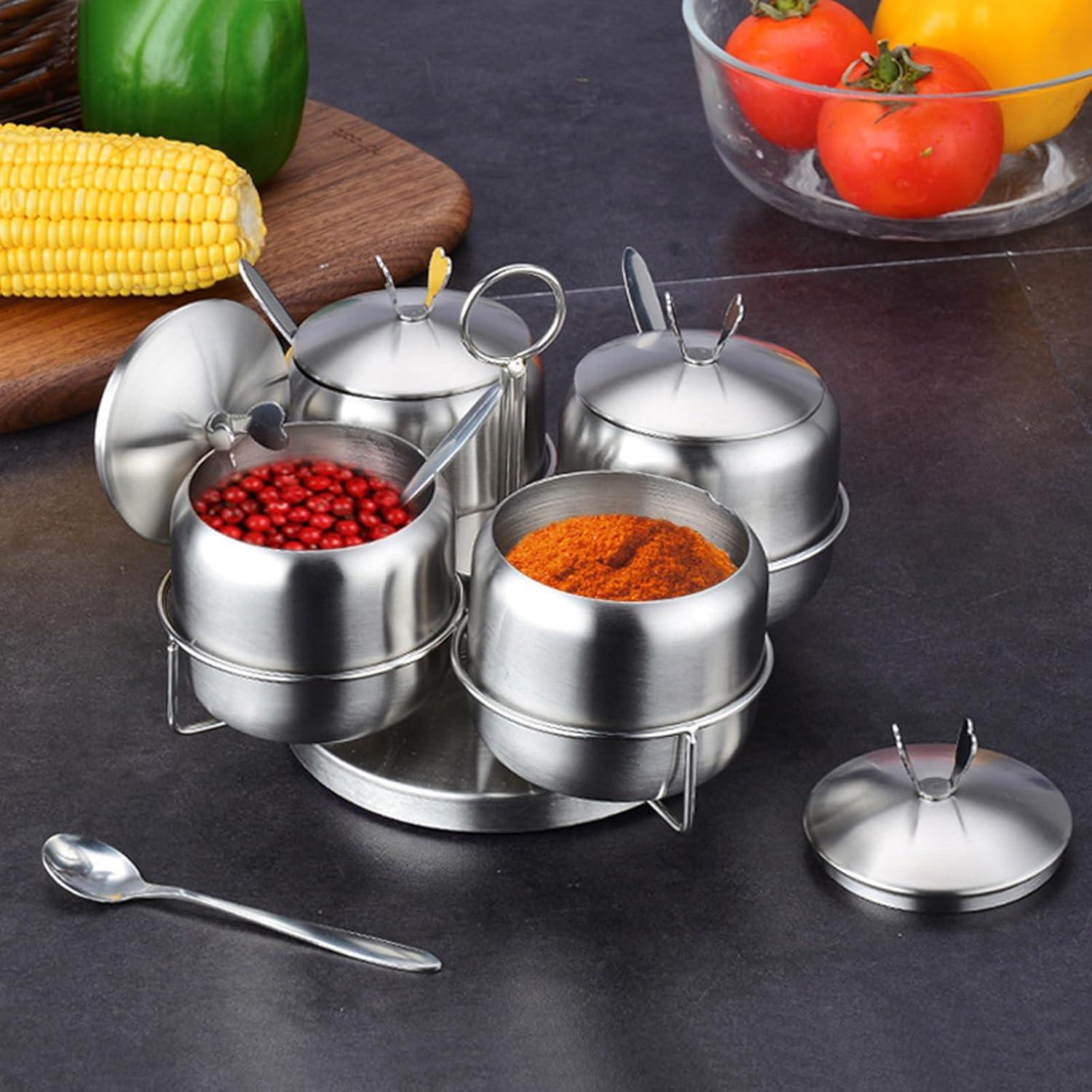 Juego de Tarros de Especias Giratorios PAEUDOMRF Acero Inoxidable 350ml