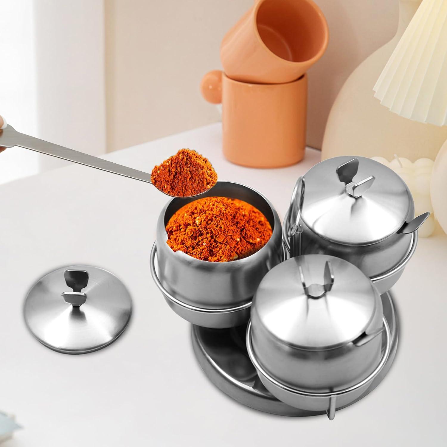 Juego de 3 Tarros de Especias Giratorios BSDLZCH con Soporte